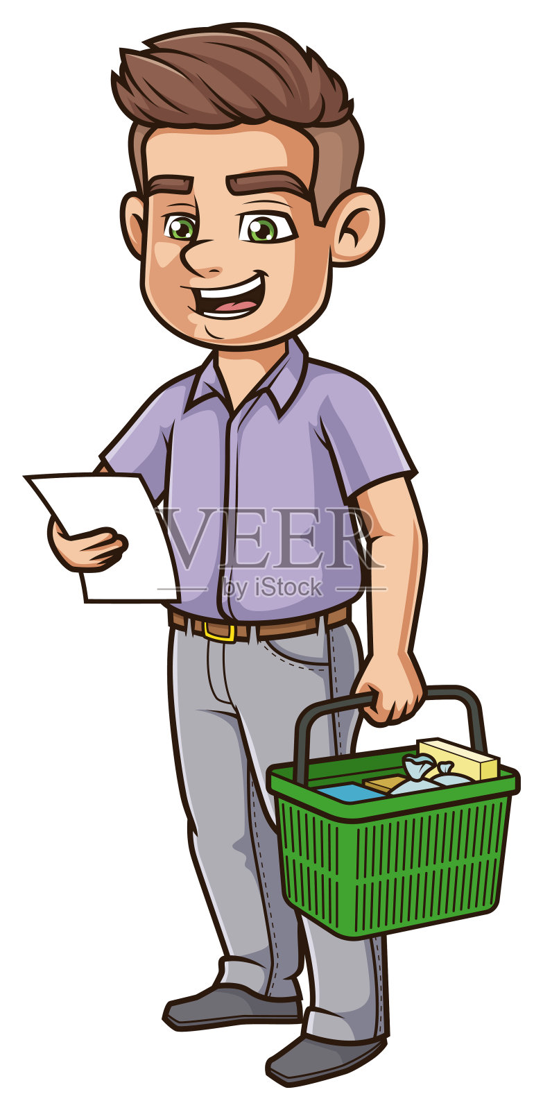 拿着购物单卡通插图的快乐男人插画图片素材