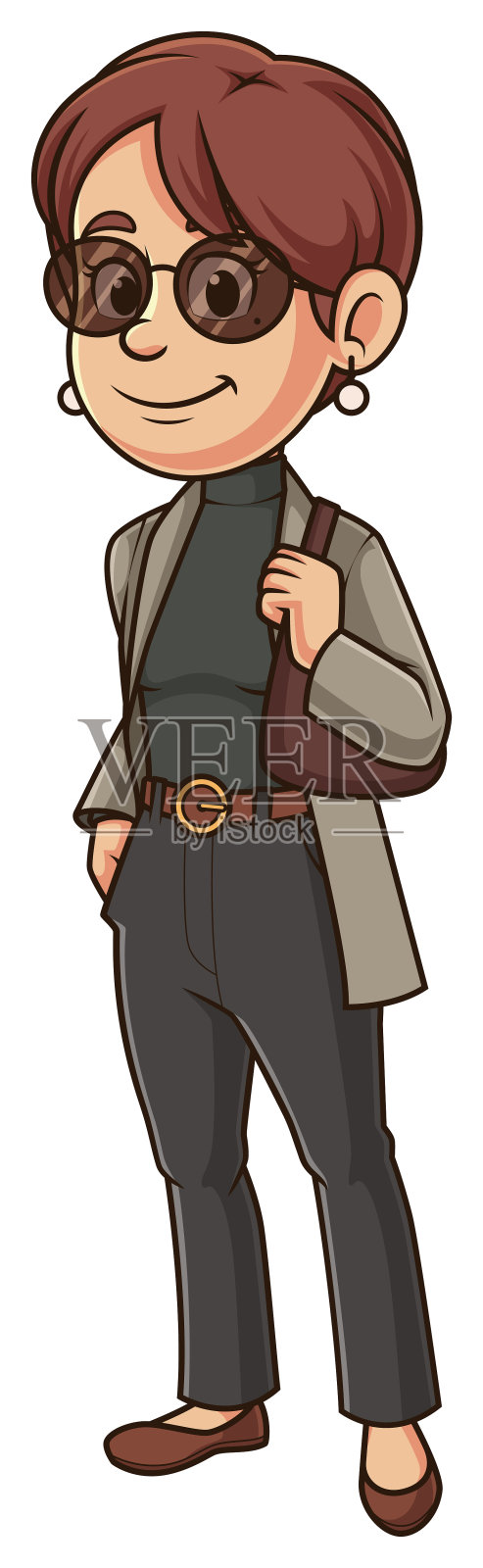 时尚的女人看起来光滑的卡通插图插画图片素材