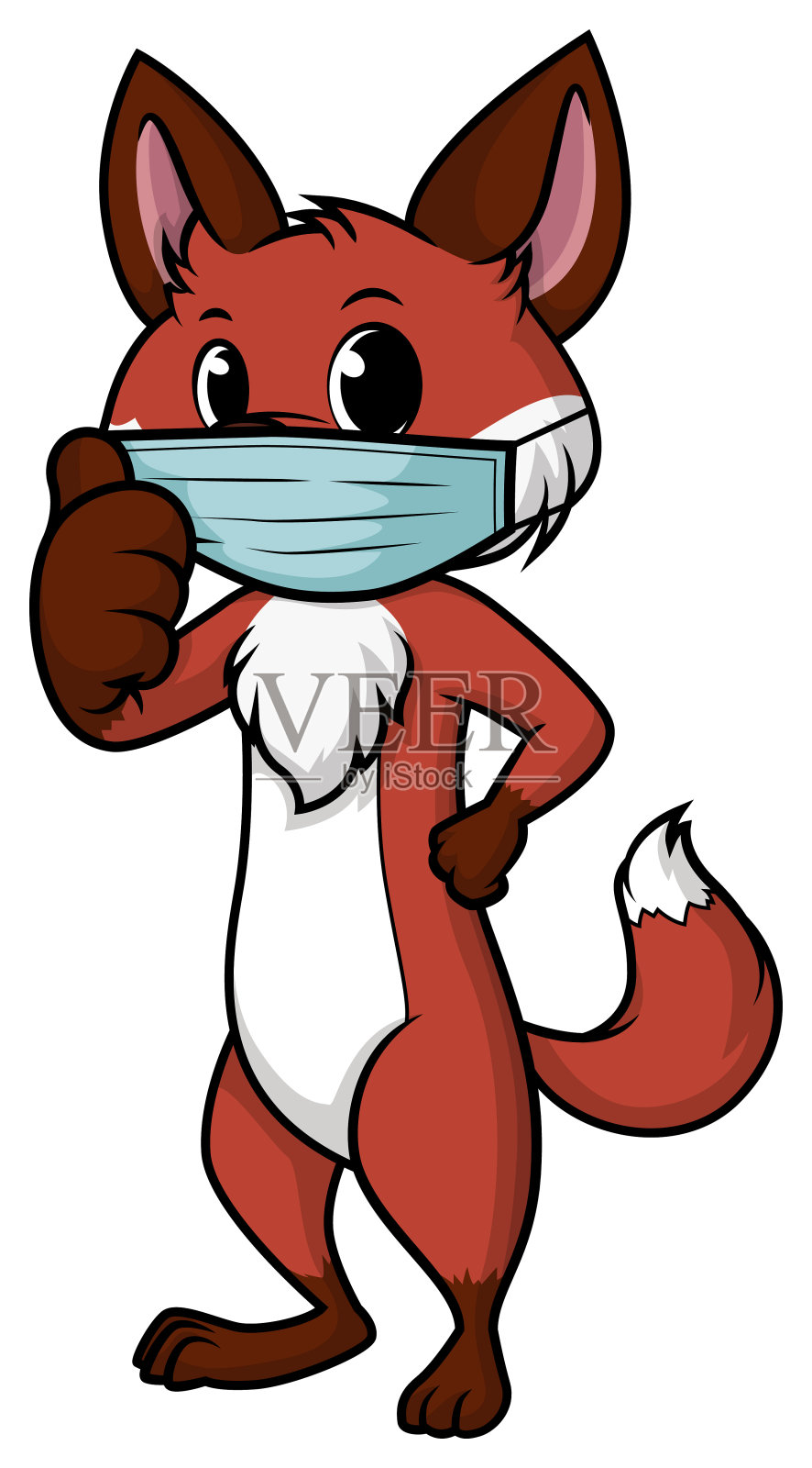 狐狸戴着外科口罩的卡通插画插画图片素材