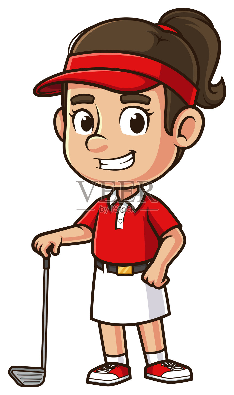 咧嘴笑的女高尔夫球手卡通插图插画图片素材