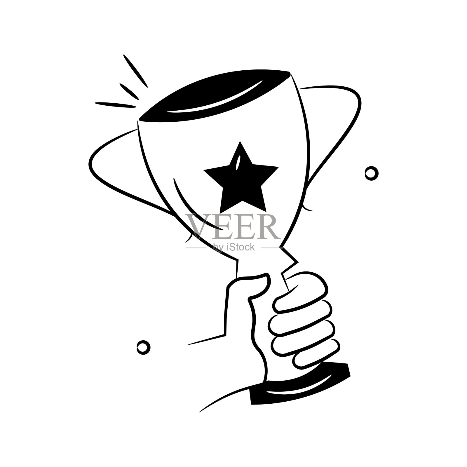 手捧冠军奖杯，运动优胜杯。插画图片素材