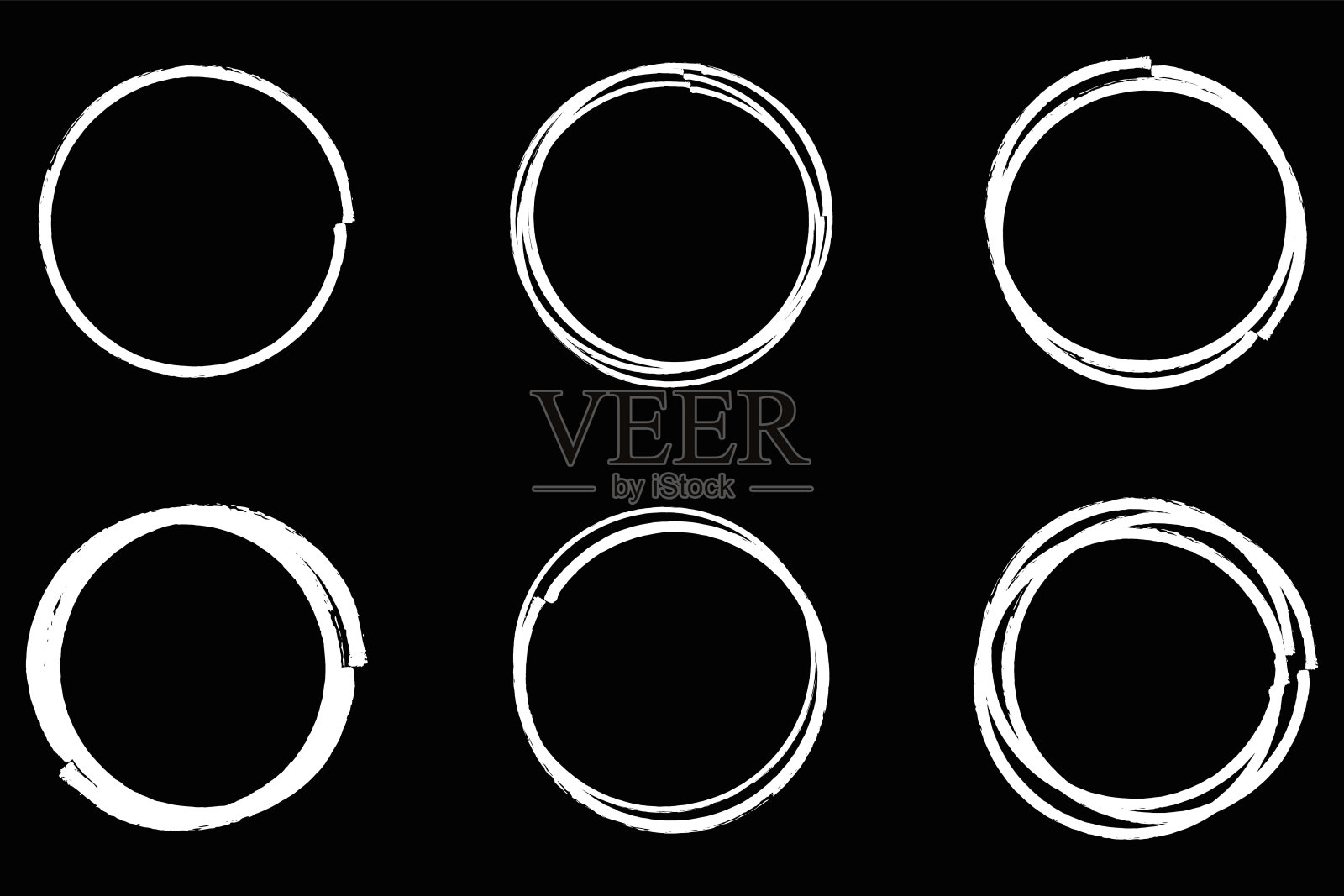 在黑色背景上手绘白色圆圈高光笔，矢量插图插画图片素材