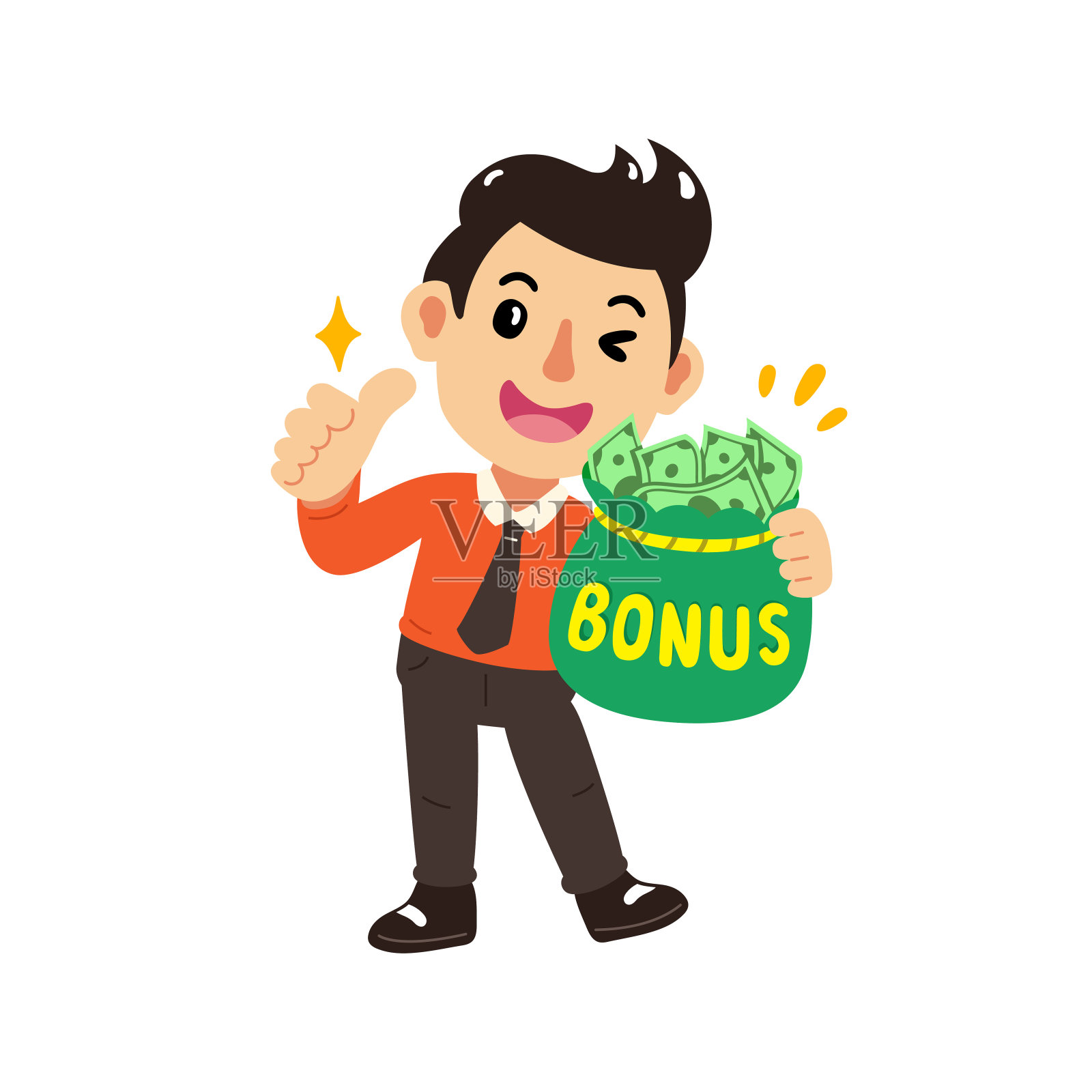 拿着一大袋奖金的卡通商人插画图片素材