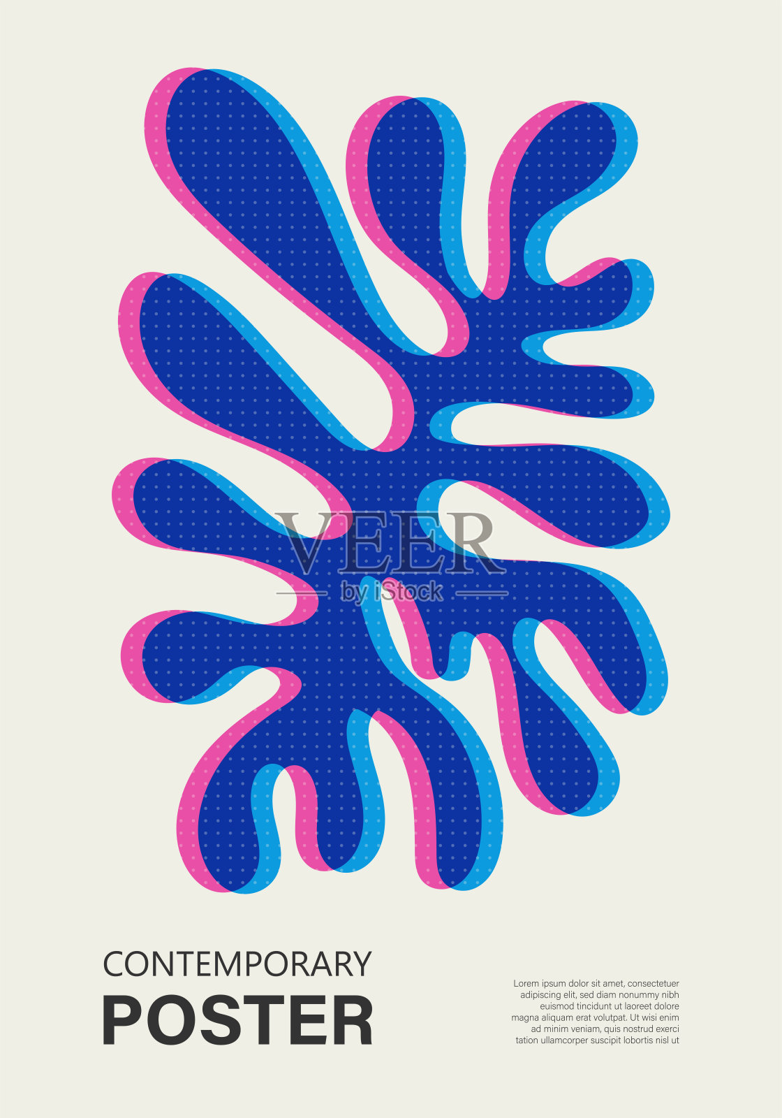 新潮的当代海报，riso美学，riso印刷效果插画图片素材