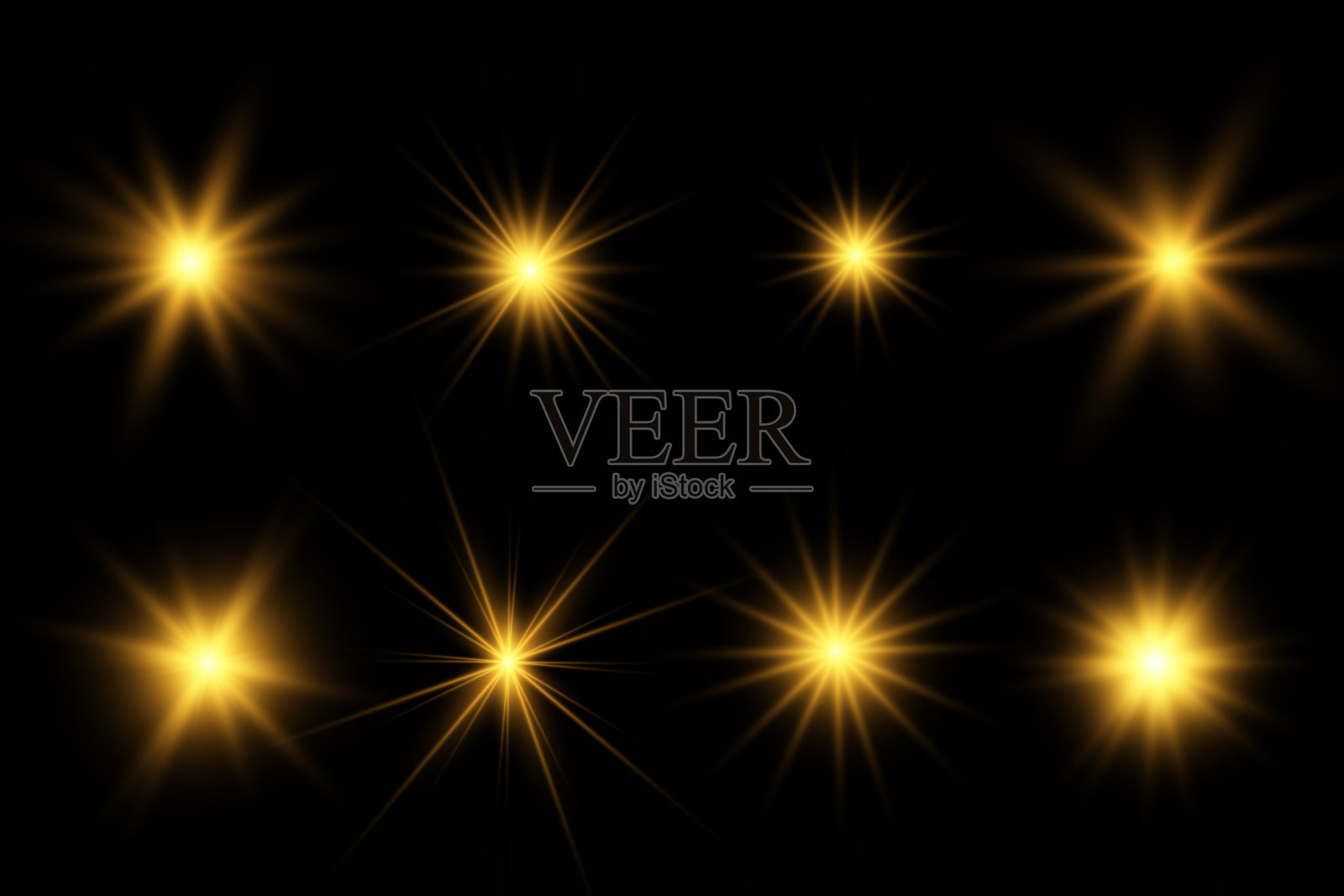 光的火花。那颗星闪烁得很明亮。一组发光效果。插画图片素材