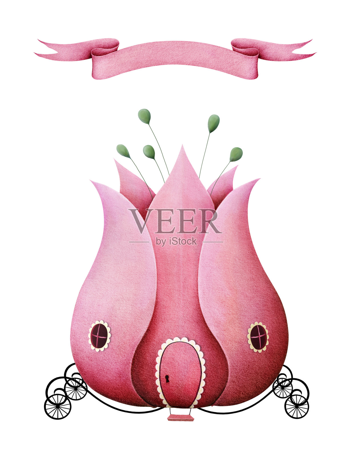 粉红色的马车插画图片素材