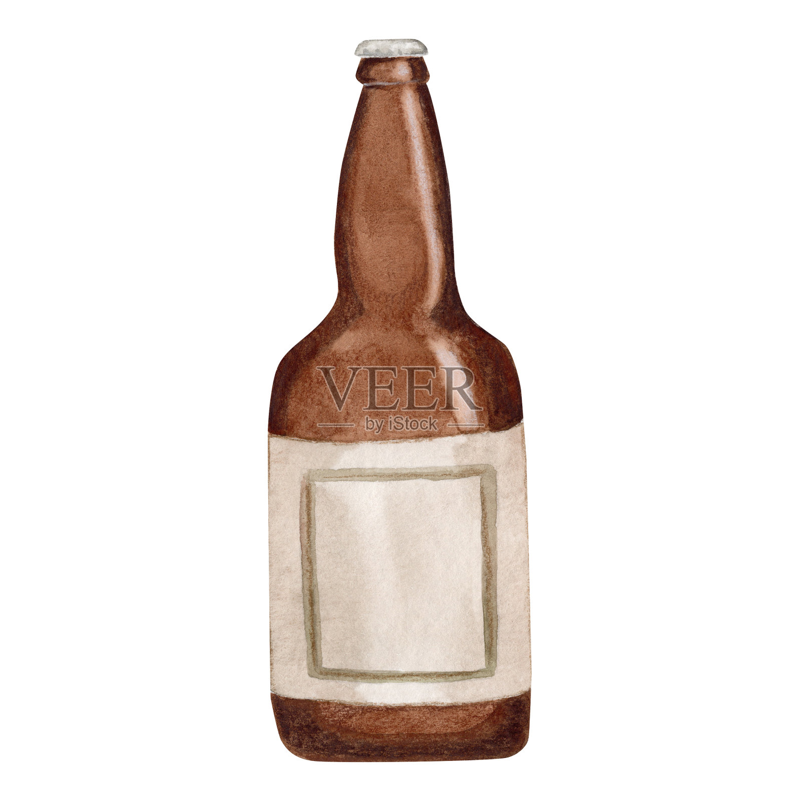 手绘水彩插图与全瓶啤酒在白色的背景插画图片素材