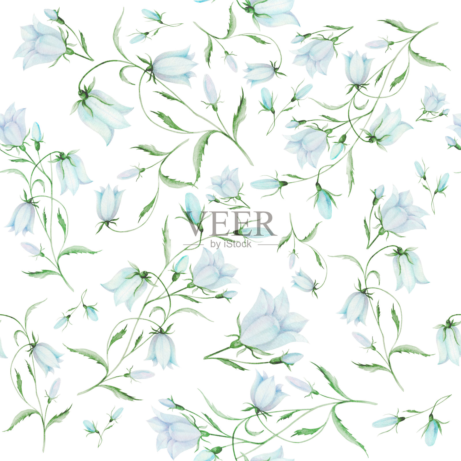 白色背景上的铃铛。自然元素。无缝图案是手绘的。适用于纺织品、废纸、墙纸、包装纸、卡片、请柬及儿童聚会装饰。插画图片素材