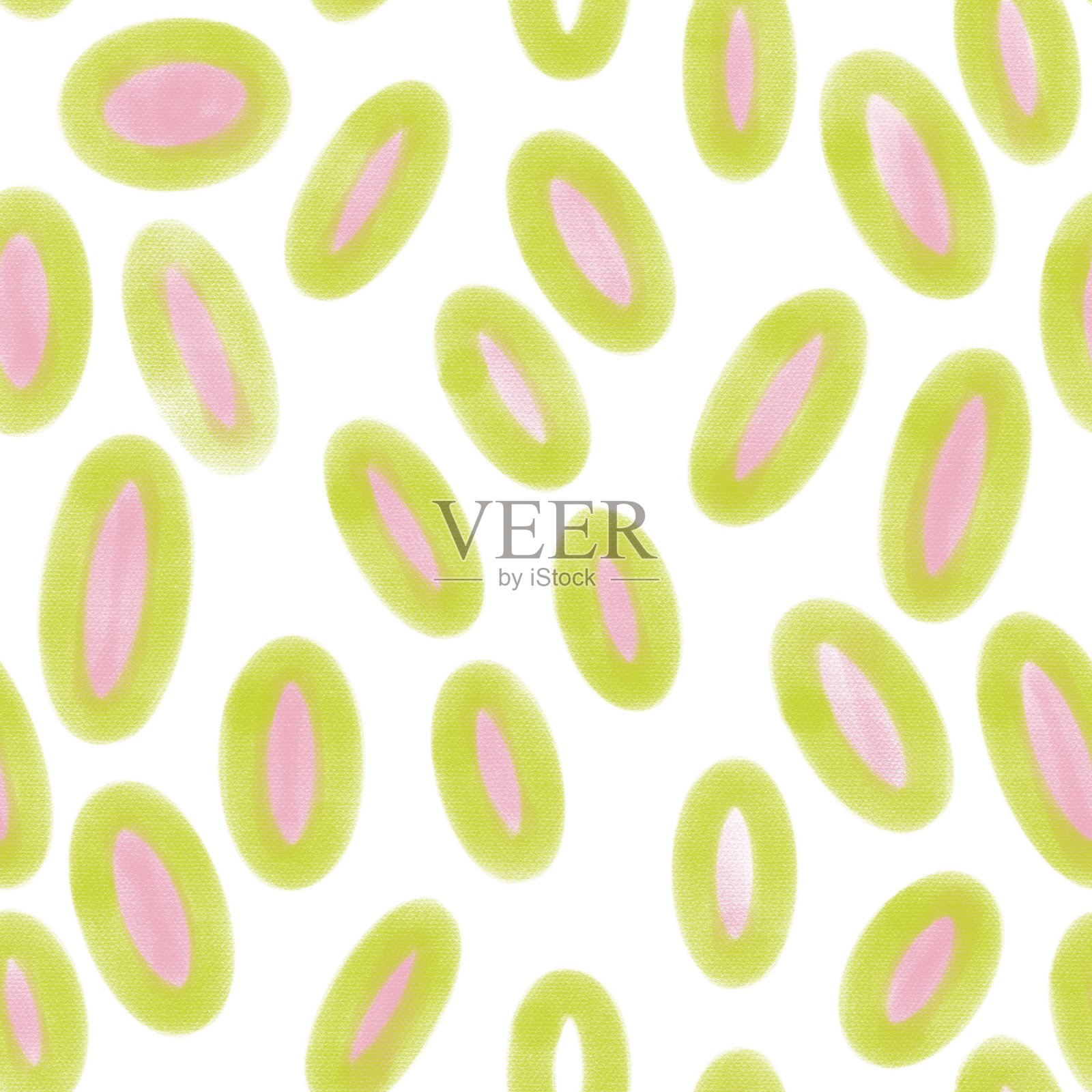 无缝抽象几何图案。简单的背景在霓虹绿色，白色，粉红色的颜色。插图。圆形,椭圆形。用于纺织面料、包装纸、背景、壁纸、封面的设计。插画图片素材