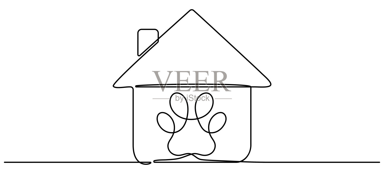 连续的一行画动物脚印在房子里。插画图片素材