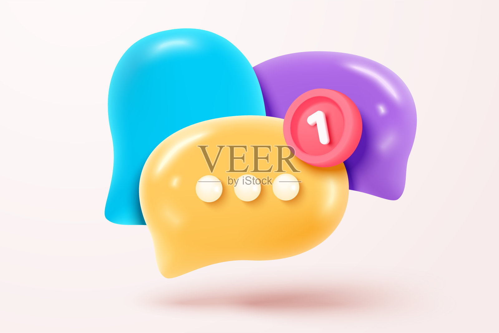 社交媒体图标上的3D语音气泡符号与通知隔离。评论线程提到或用户回复签名在社交媒体上。3d语音气泡图标矢量与阴影渲染插图插画图片素材