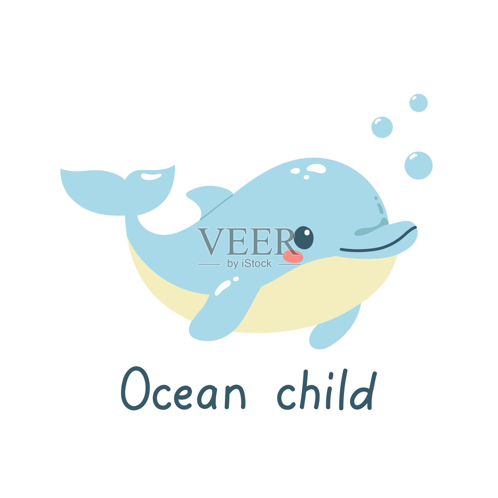 手绘可爱的海豚和文字。海洋生物动物。插画图片素材