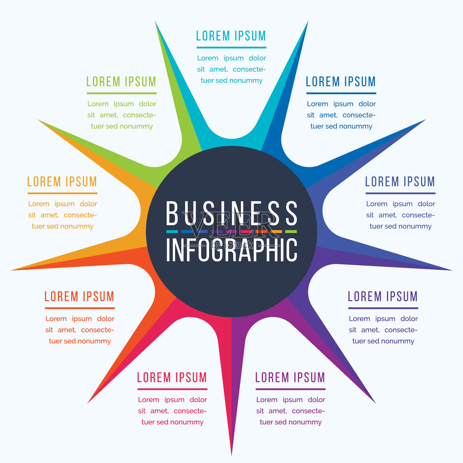 圈信息图设计9个步骤，对象、元素或选项商业信息信息图模板插画图片素材