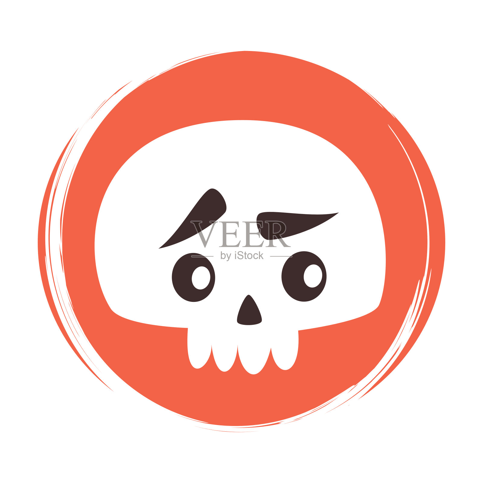 可爱的标志或图标矢量与卡通人类头骨与周到的表达，插图在圆圈上的社交媒体故事和亮点插画图片素材