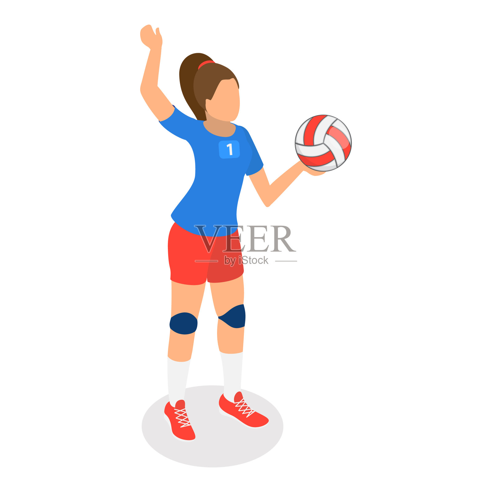 三维等距平面矢量集的排球运动员。第一项插画图片素材