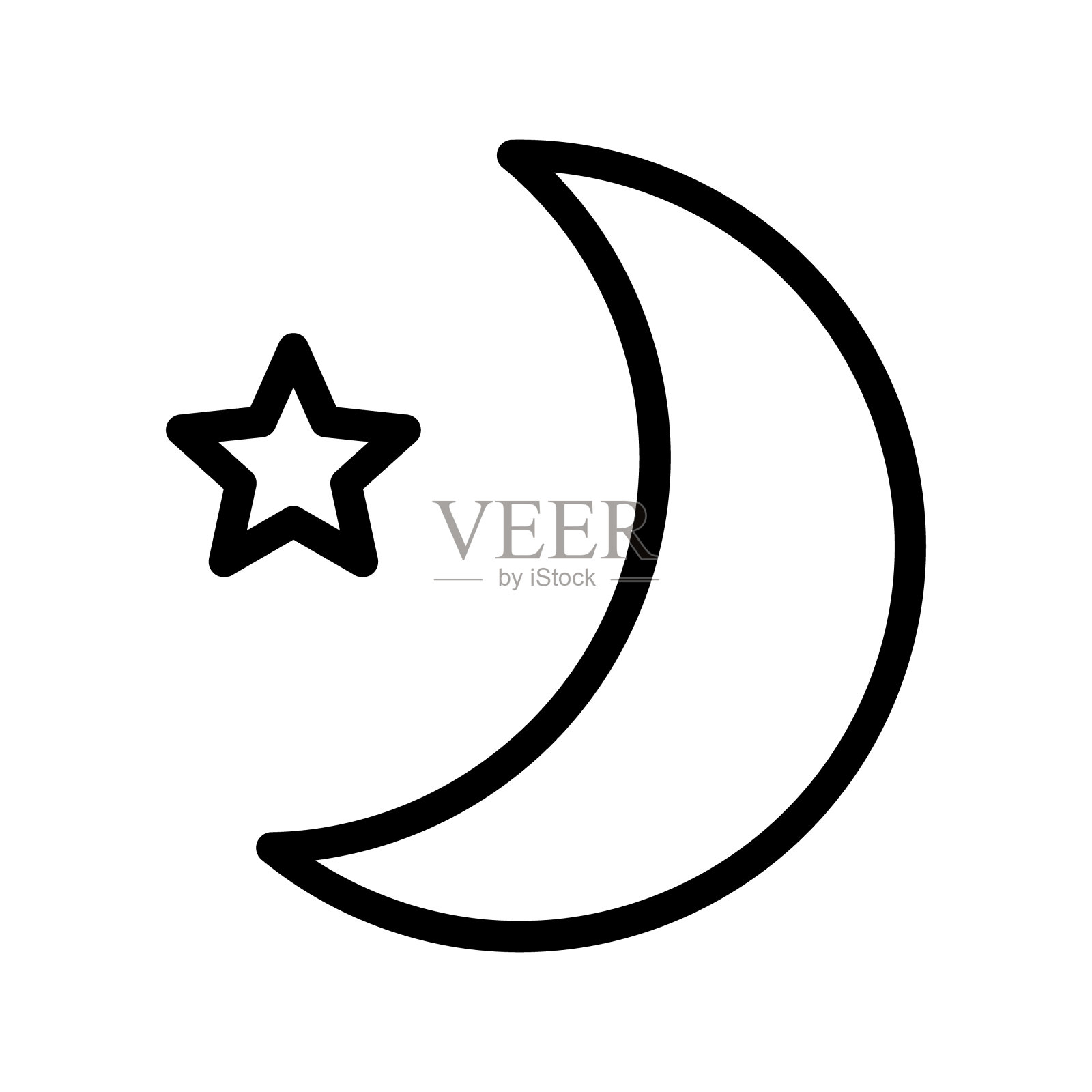 新月与星星图标在白色的背景。晚上图标。新月图标。极简主义的风格。插画图片素材