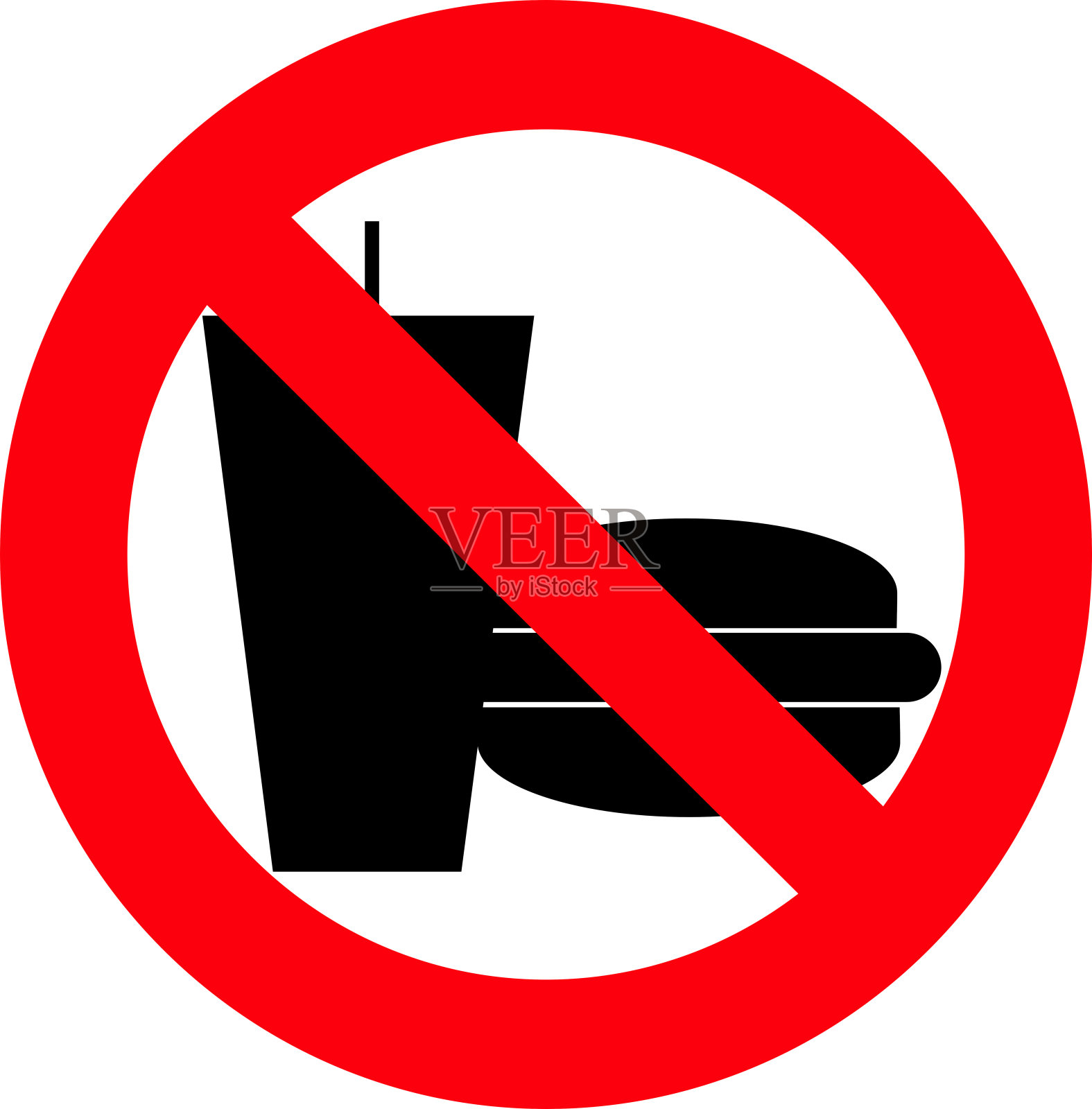 信息标志特写，禁止食物和饮料区域。插画图片素材