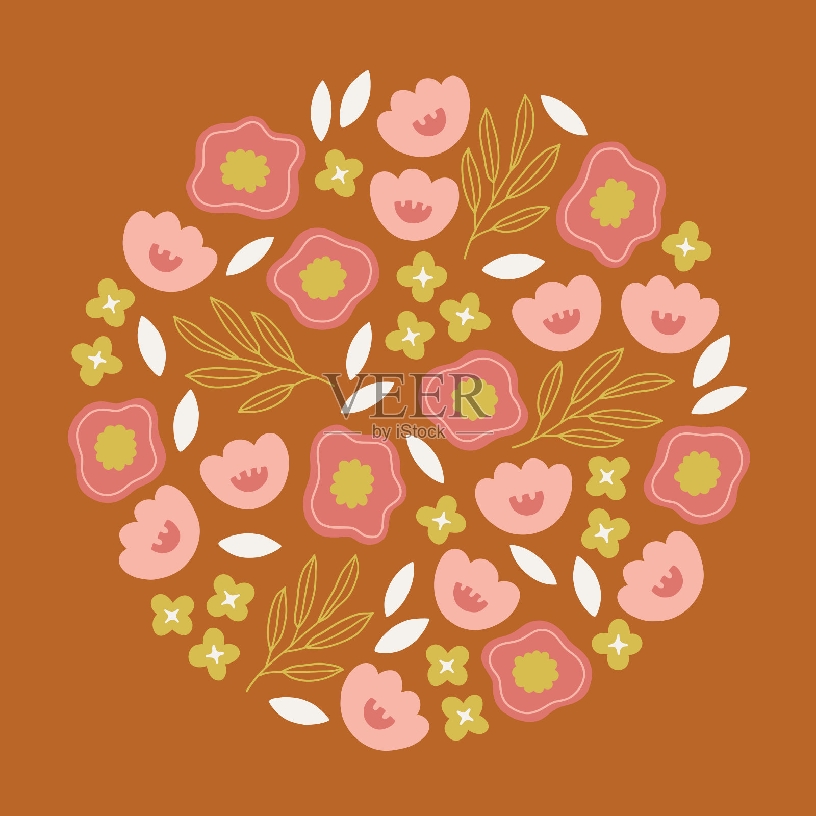 花卉贺卡用手绘花、叶、枝插画图片素材