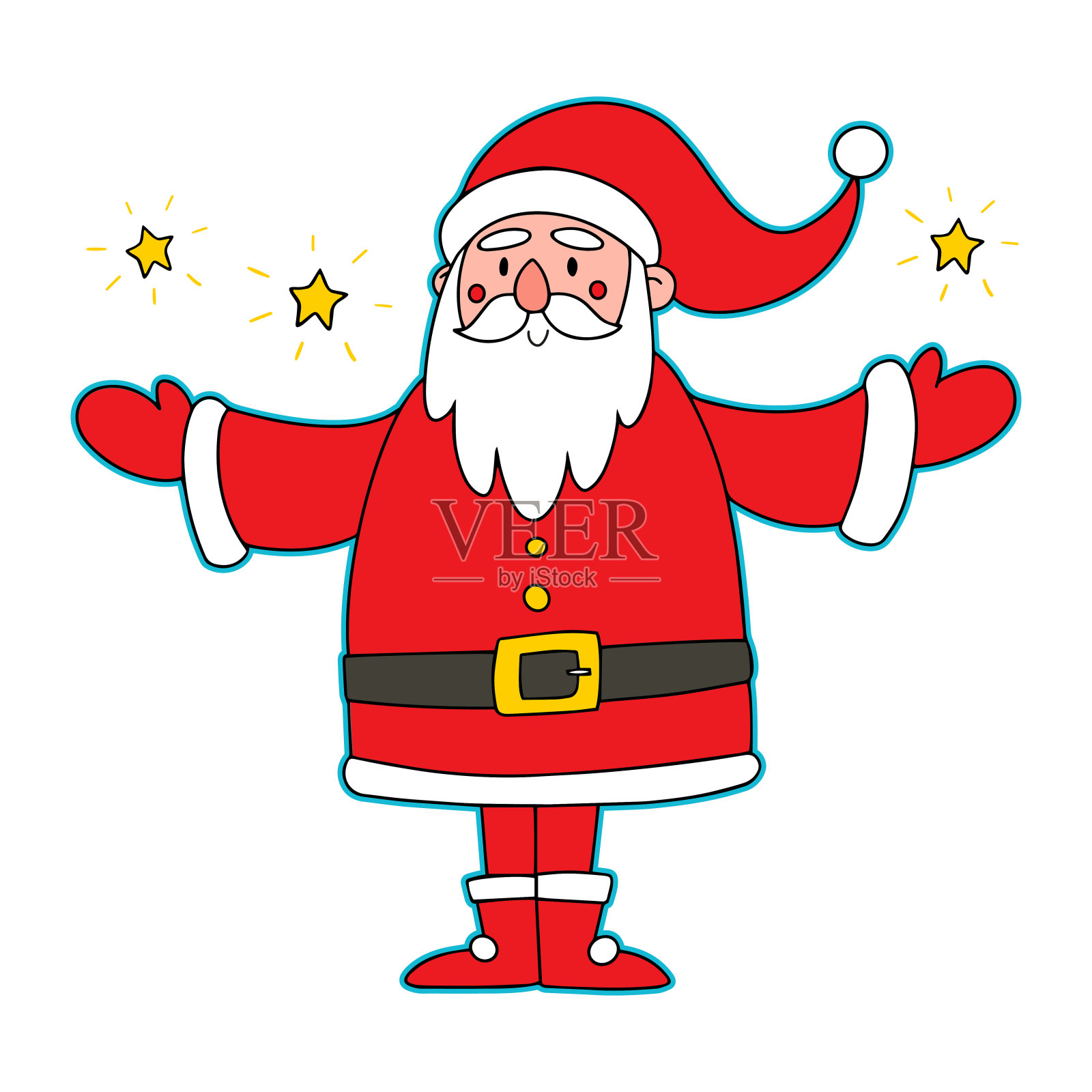 平面矢量插图卡通圣诞老人隔离在透明的背景。插画图片素材
