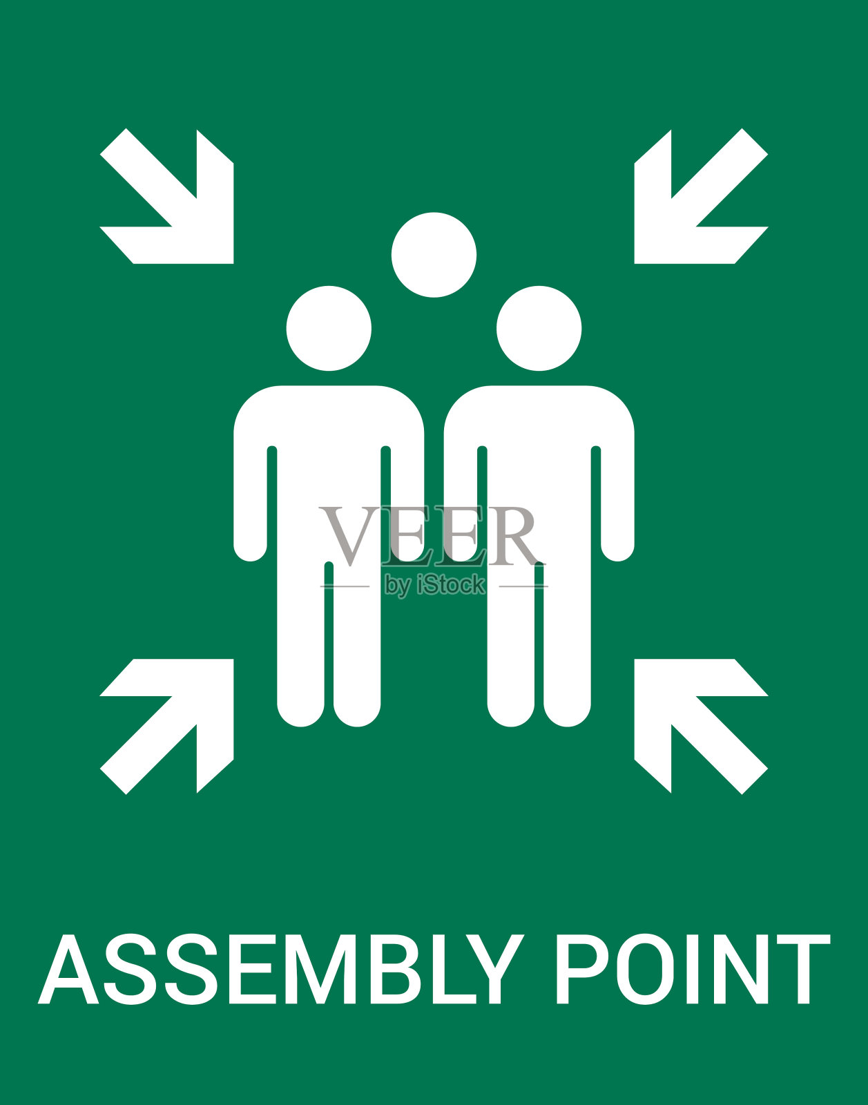 紧急疏散集合点标志。装配点图标。安全标志。疏散计划。矢量图插画图片素材