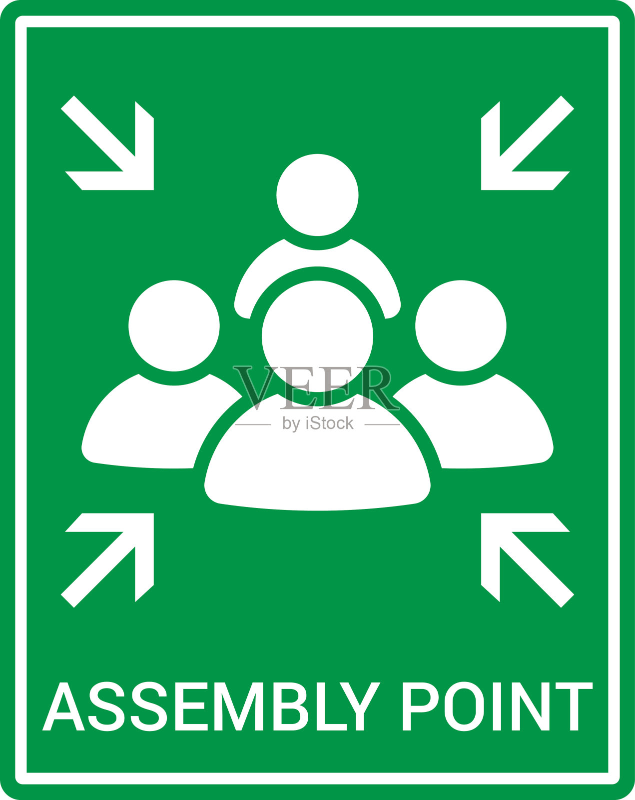 紧急疏散集合点标志。装配点图标。安全标志。疏散计划。矢量图插画图片素材