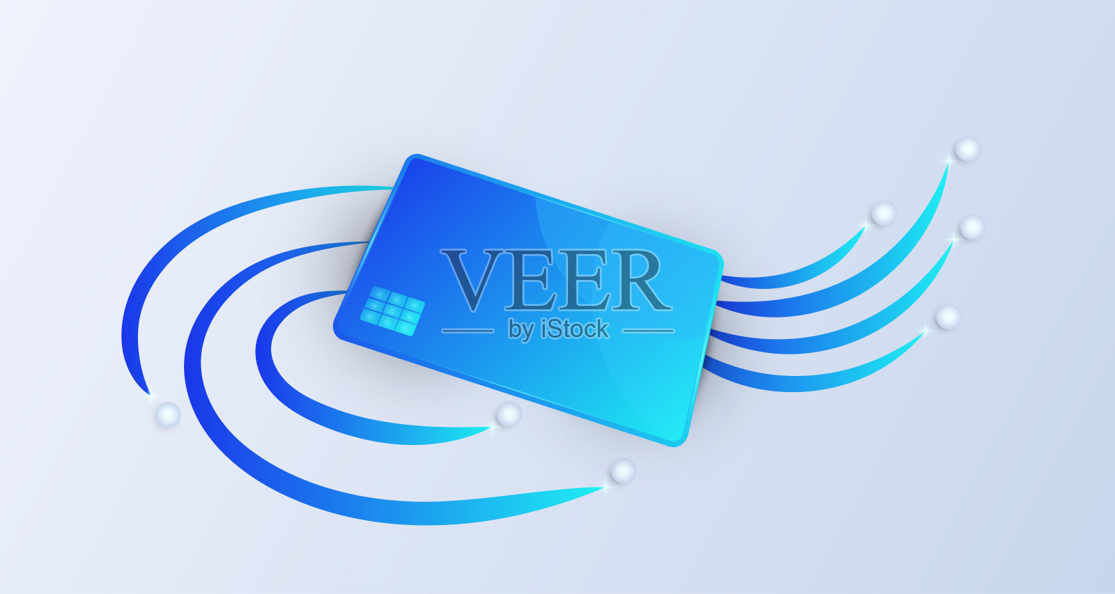 信用卡与芯片在线支付。蓝白色背景插画图片素材