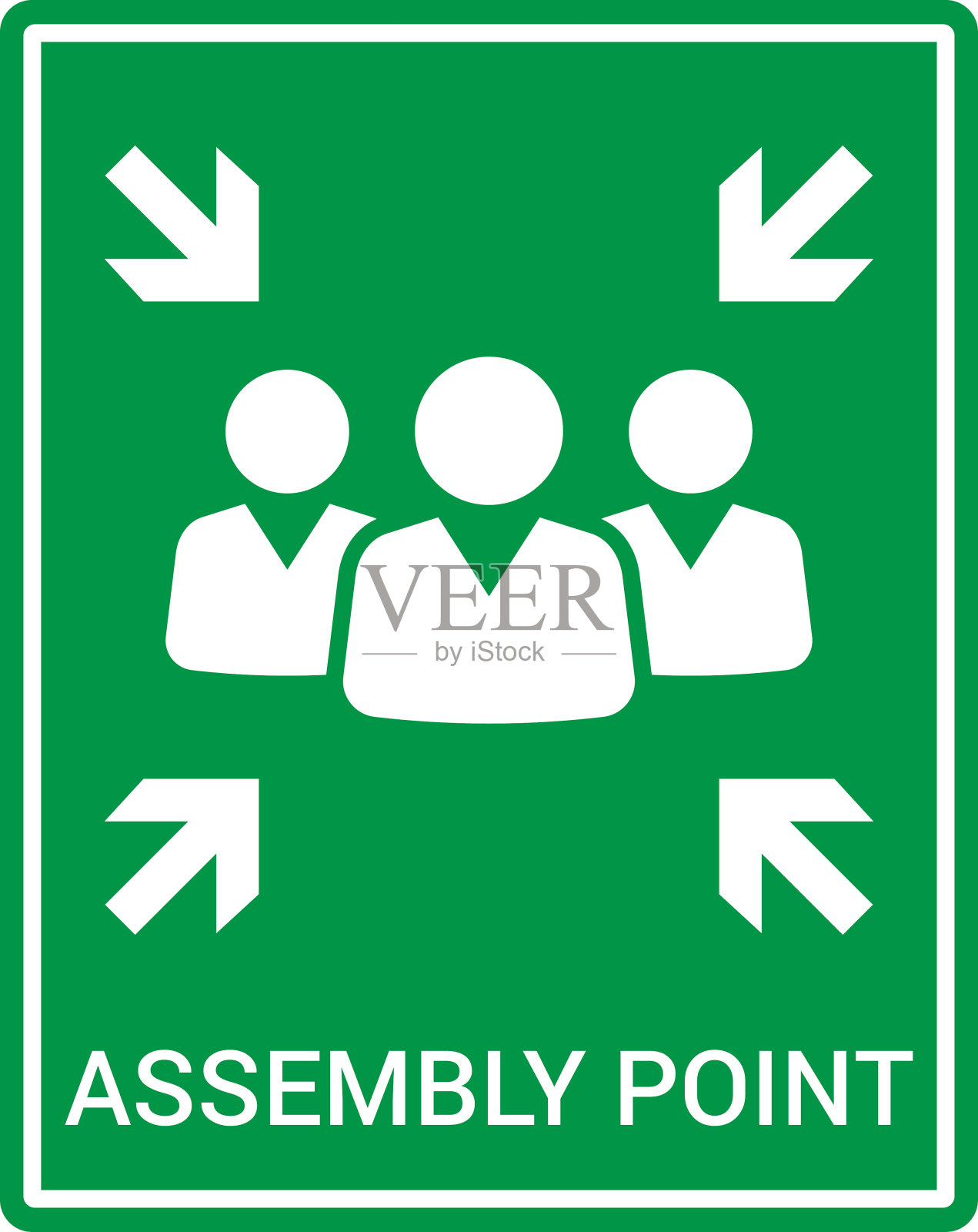 紧急疏散集合点标志。装配点图标。安全标志。疏散计划。矢量图插画图片素材