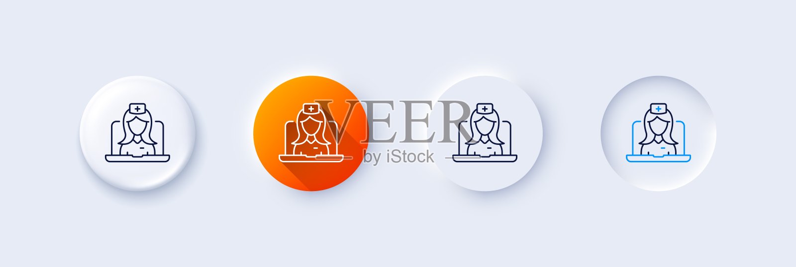 远程医疗线路图标。在线医生签名。行图标。向量插画图片素材