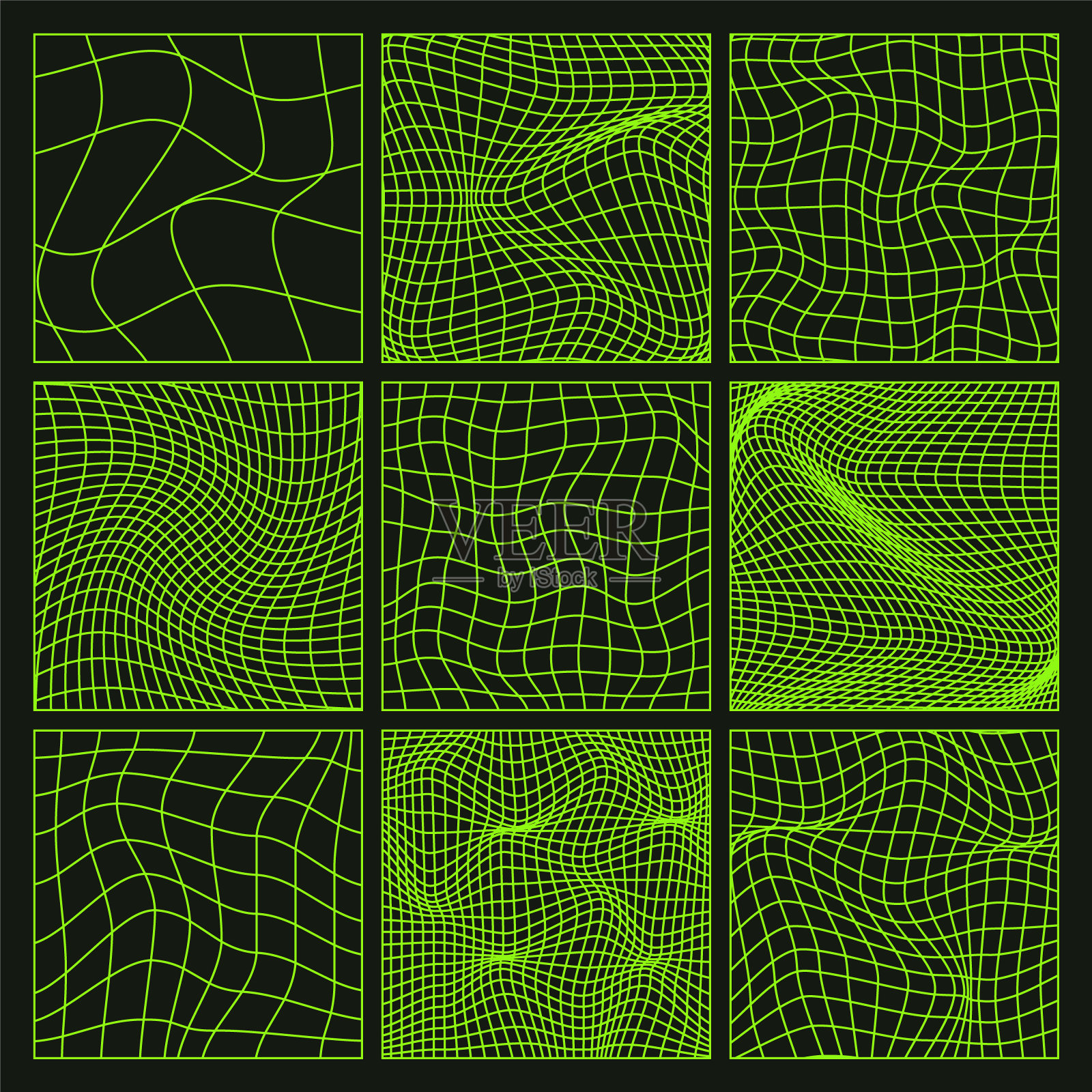 线框形状，线条透视网格，3d网格。低多边形几何元素。复古的未来主义设计元素，y2k，汽波和合成波风格。矢量图插画图片素材