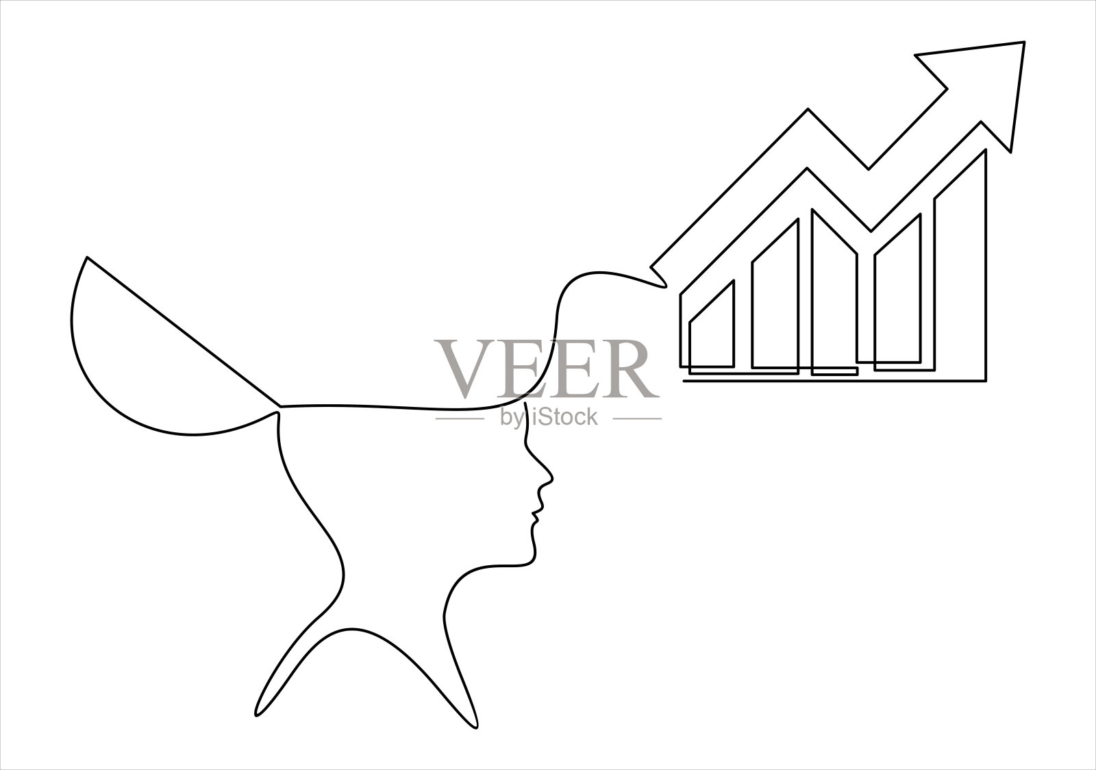 经营理念。人的头，与图表，图表和图形。分析思维的概念，统计分析与分析，财务分析。创意矢量插图的横幅。插画图片素材