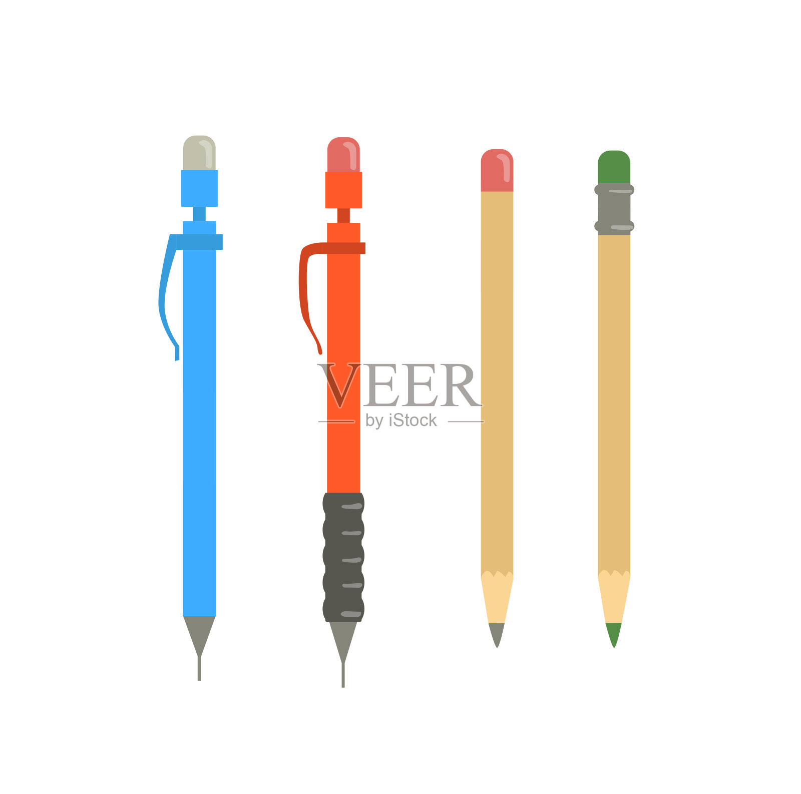 铅笔和彩笔在白色背景上的插图插画图片素材