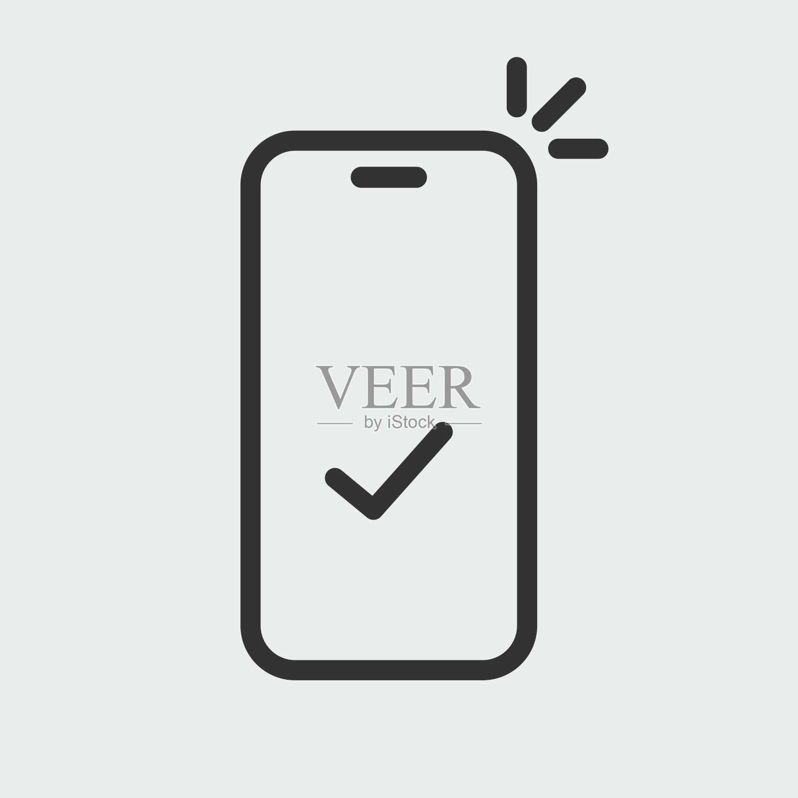 电话和勾号。智能手机认可的图标。移动电话勾号通知符号。成功更新复选标记。易于编辑的矢量设计。插画图片素材