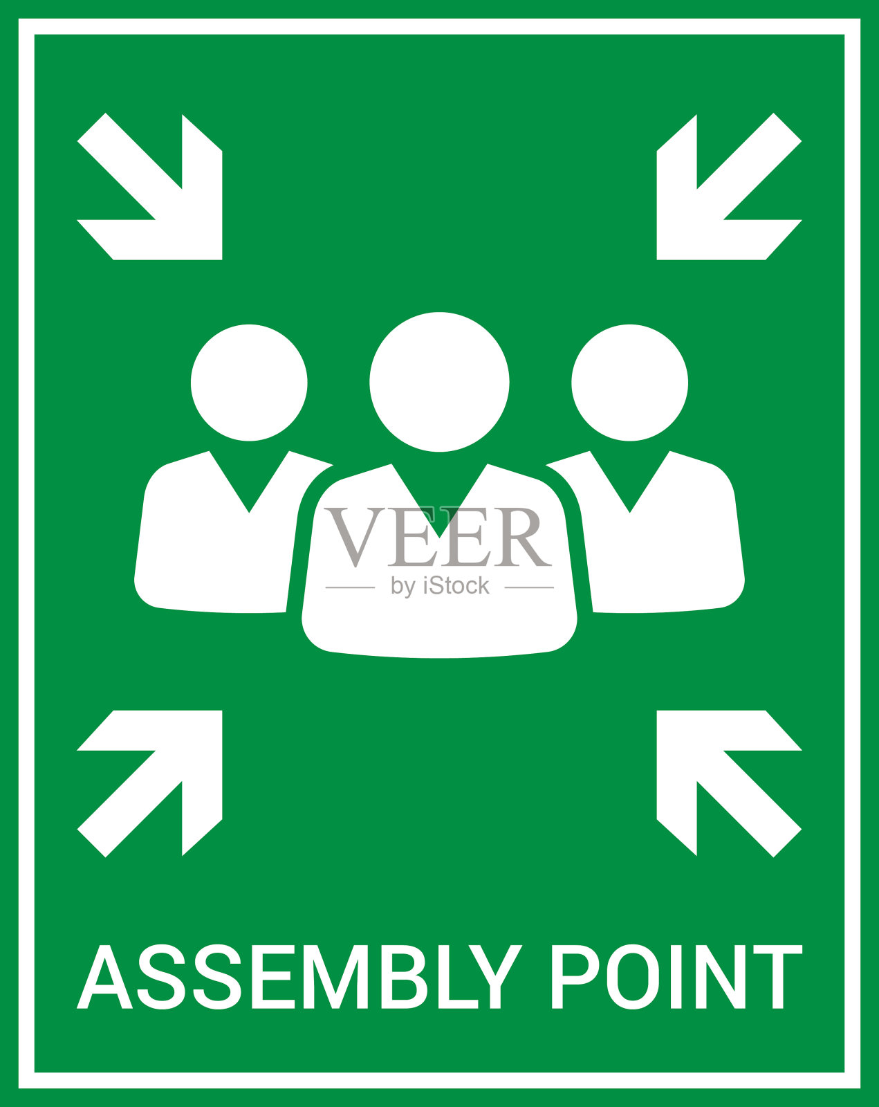 紧急疏散集合点标志。装配点图标。安全标志。疏散计划。矢量图插画图片素材