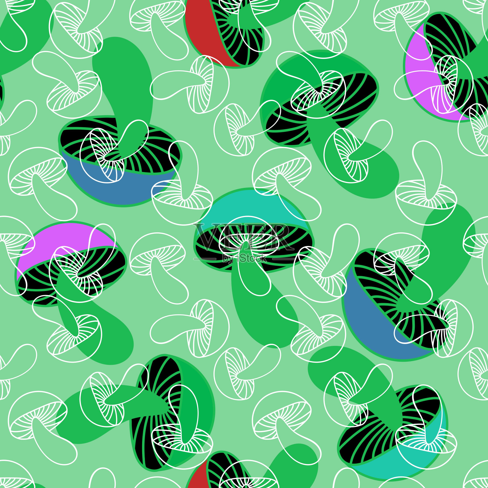 蘑菇无缝图案用于包装纸和织物及包装插画图片素材