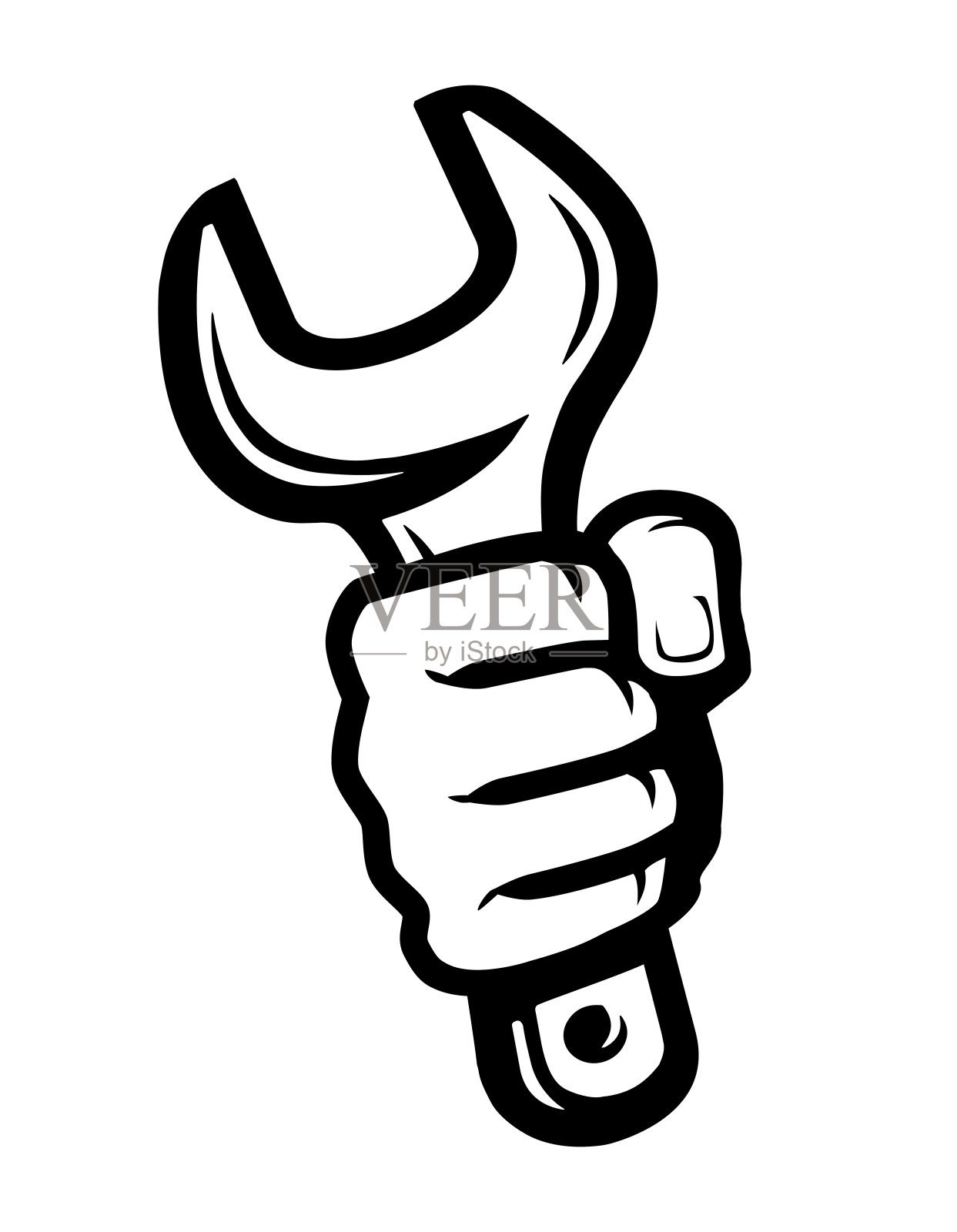 扳手在手图标。扳手，修理工具符号矢量。重型机械工作标志插画图片素材