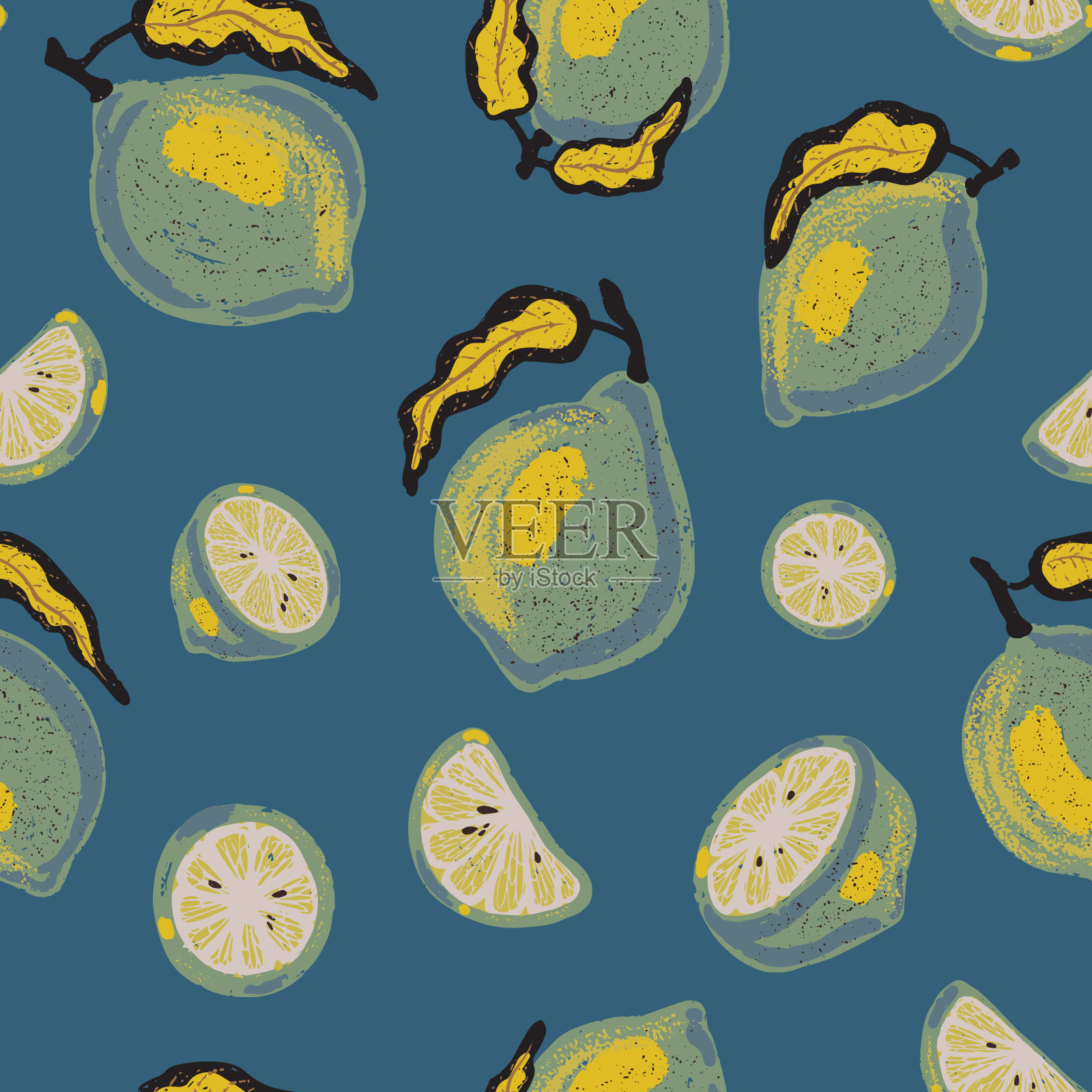 纹理风格化的图案与柠檬和酸橙无缝无尽的矢量关系与重叠的图案插画图片素材