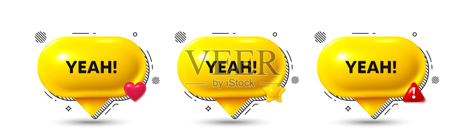 是的，文本标签。已批准的ok消息。聊天语音气泡3d图标。向量插画图片素材