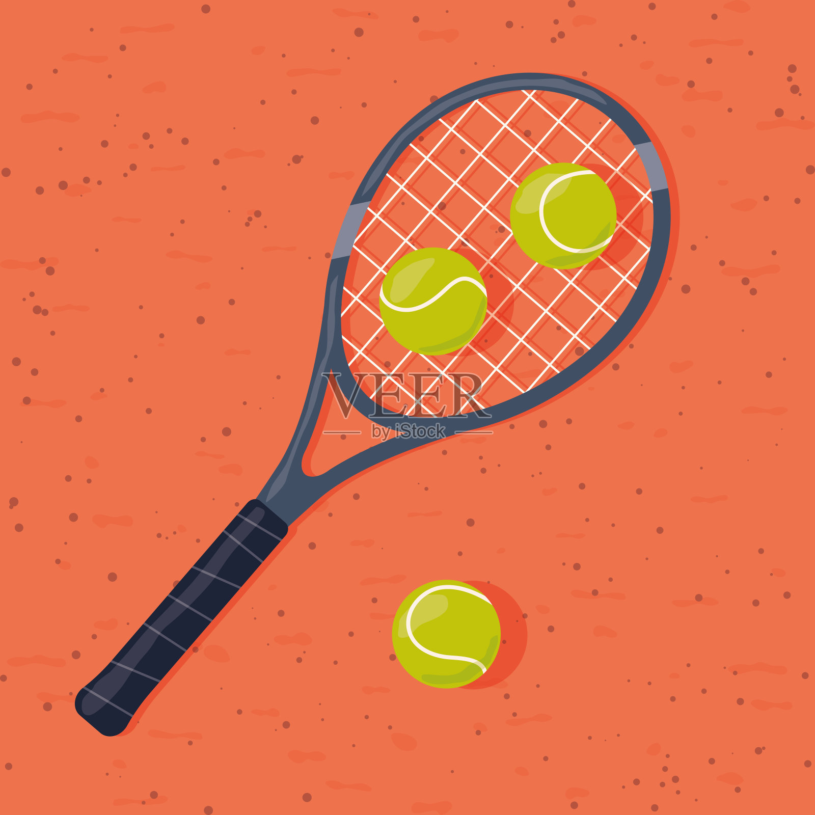 红土场上的网球拍和球插画图片素材