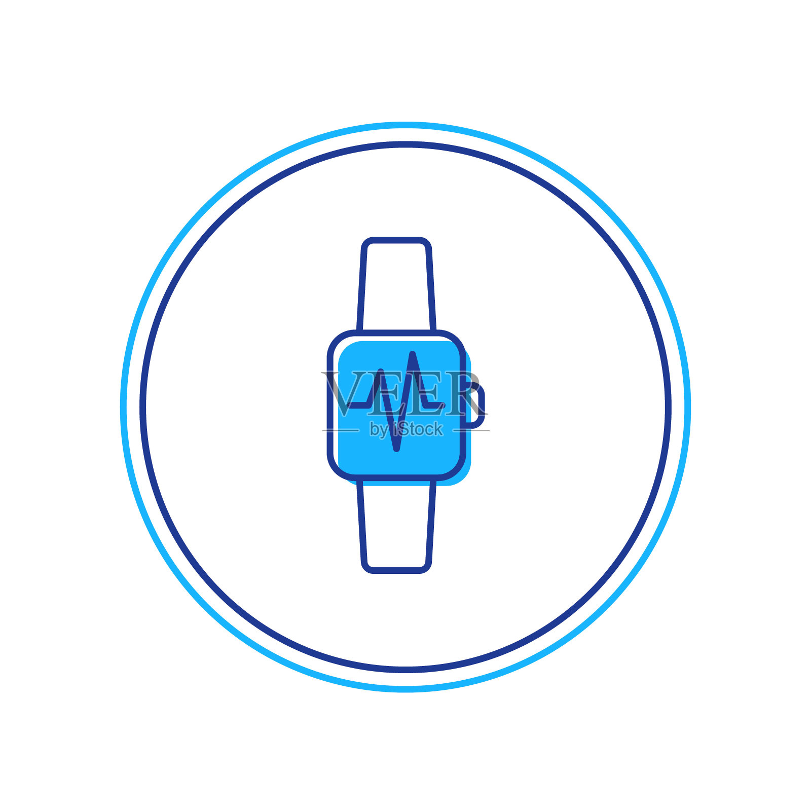 智能手表显示心率图标孤立在白色背景。健身App概念。向量插画图片素材