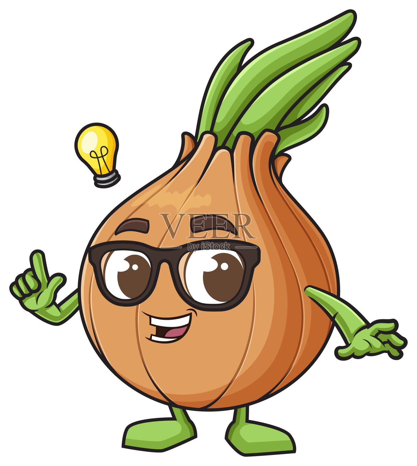 洋葱吉祥物有一个想法的卡通插图