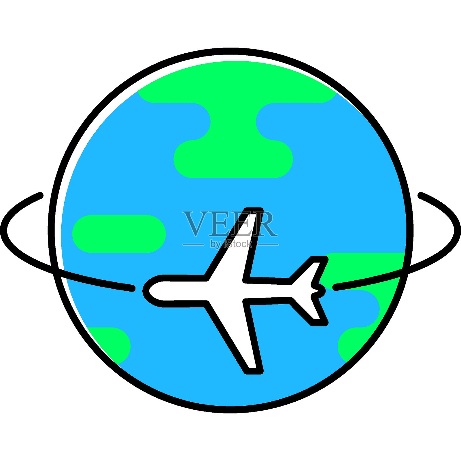 飞机环游世界。全球航运图标插画图片素材