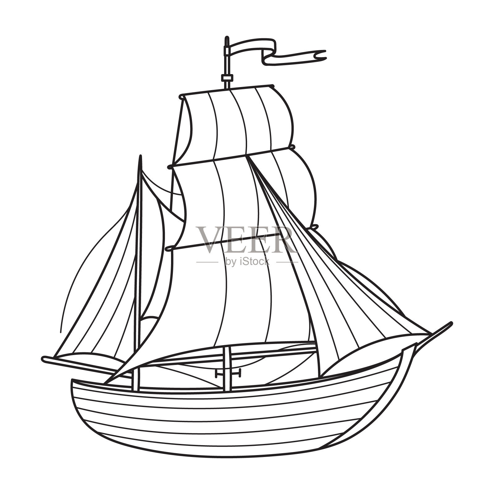 帆船水彩画.绘制的帆船在柔和的蓝色和米色为婴儿淋浴设计