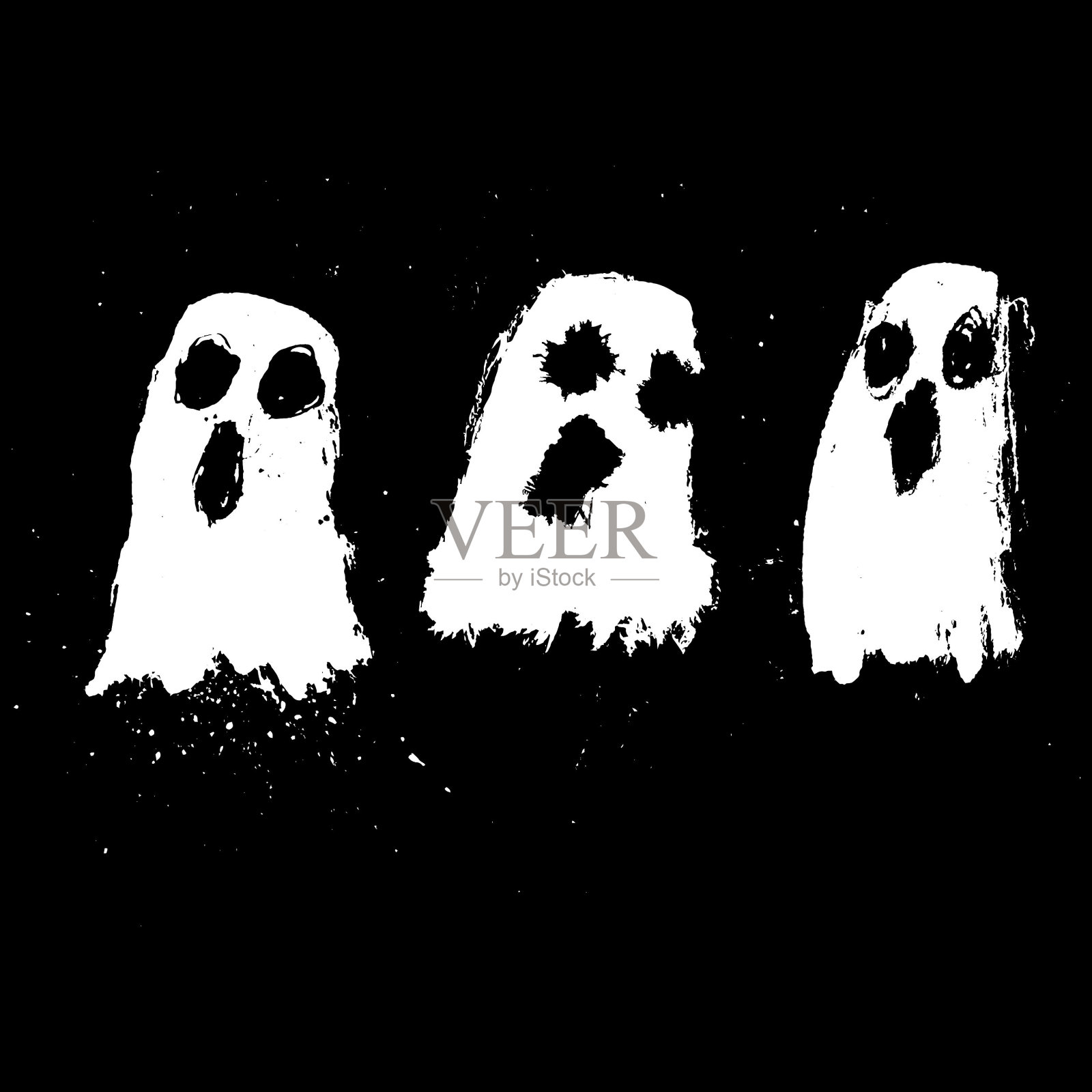 3幽灵般的小幽灵-肮脏的墨水飞溅插图插画图片素材