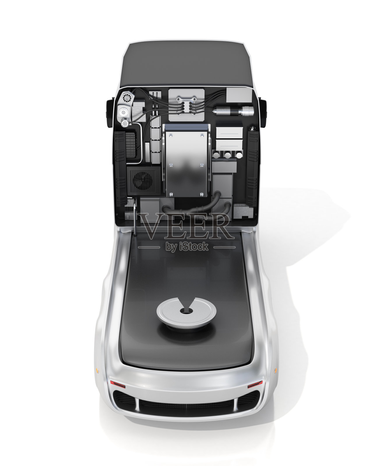 白色背景的氢燃料电池半卡车后视图照片摄影图片