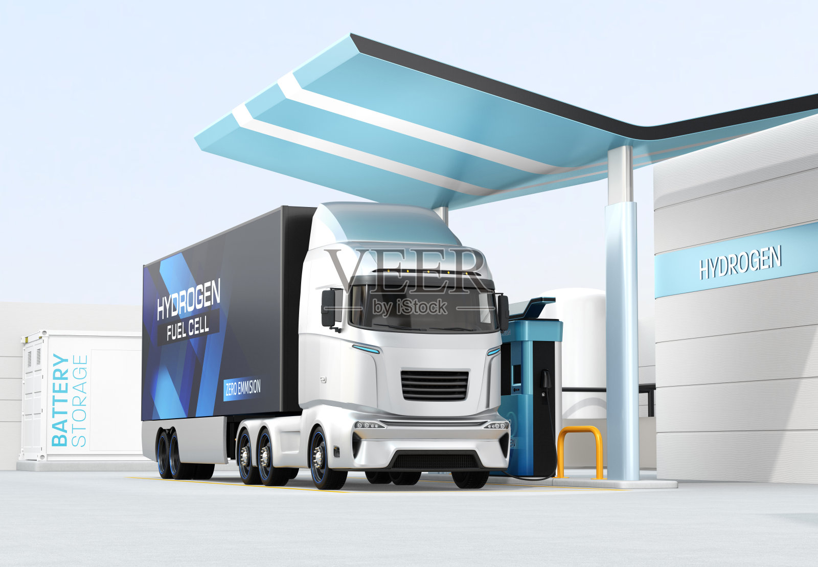 燃料电池卡车在加氢站加油照片摄影图片