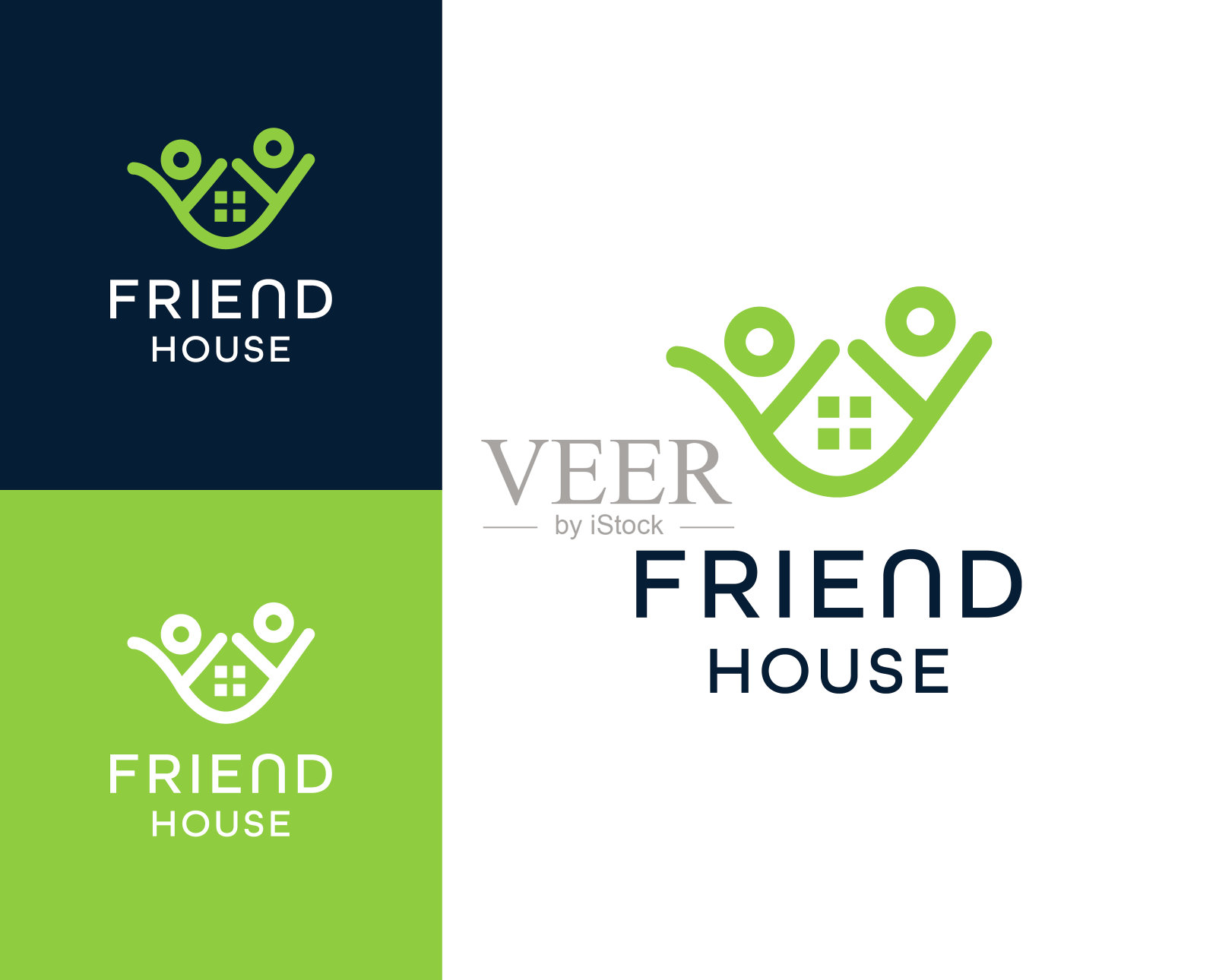 朋友之家的标志。友谊与房子图标标志设计插图。朋友之家标志设计灵感。插画图片素材
