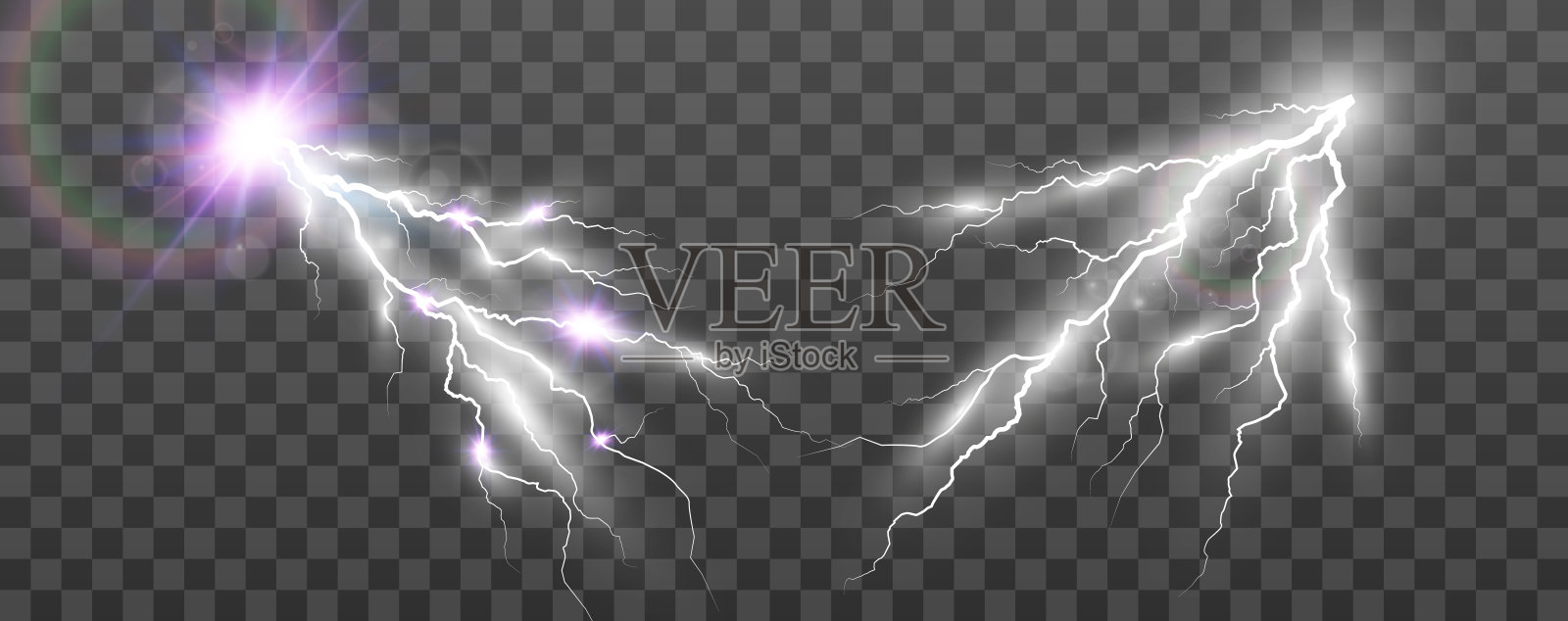 一组闪电和雷暴。雨水的光效果。插画图片素材