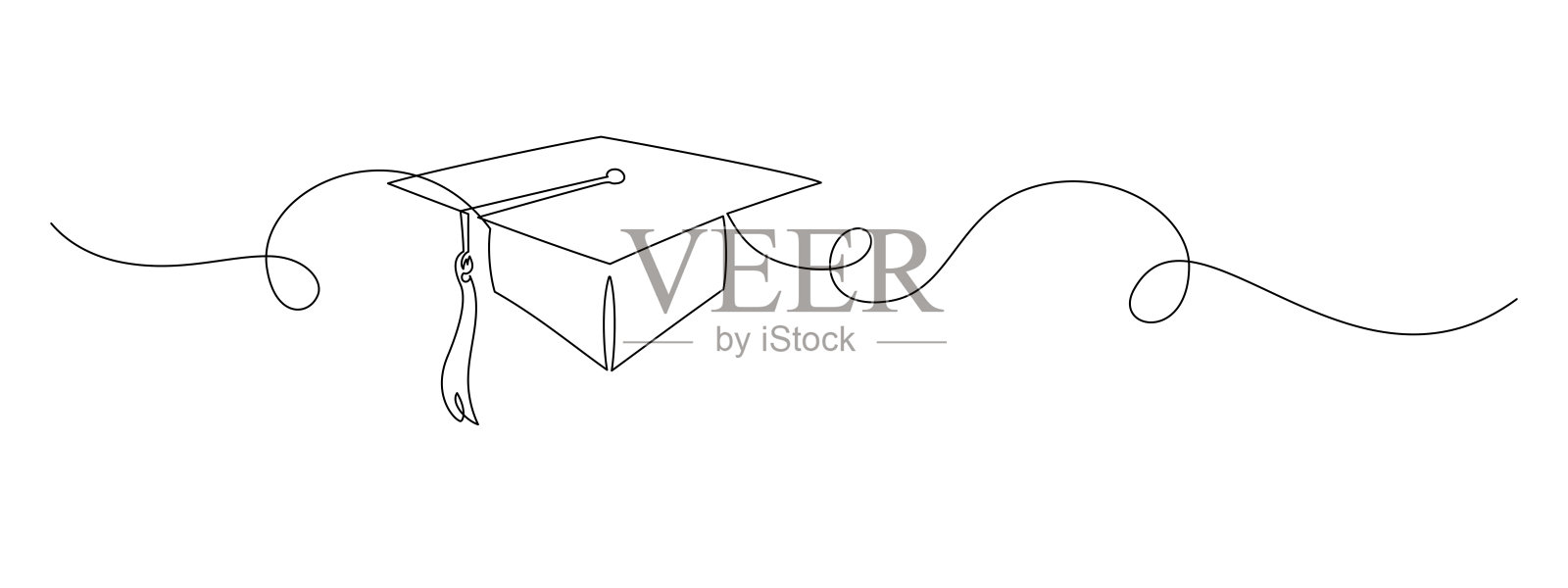 毕业帽在一个连续的线条绘制。学生和学院的帽子符号在简单的线性风格。可编辑笔画中的教育和学位概念。涂鸦在线矢量插图插画图片素材