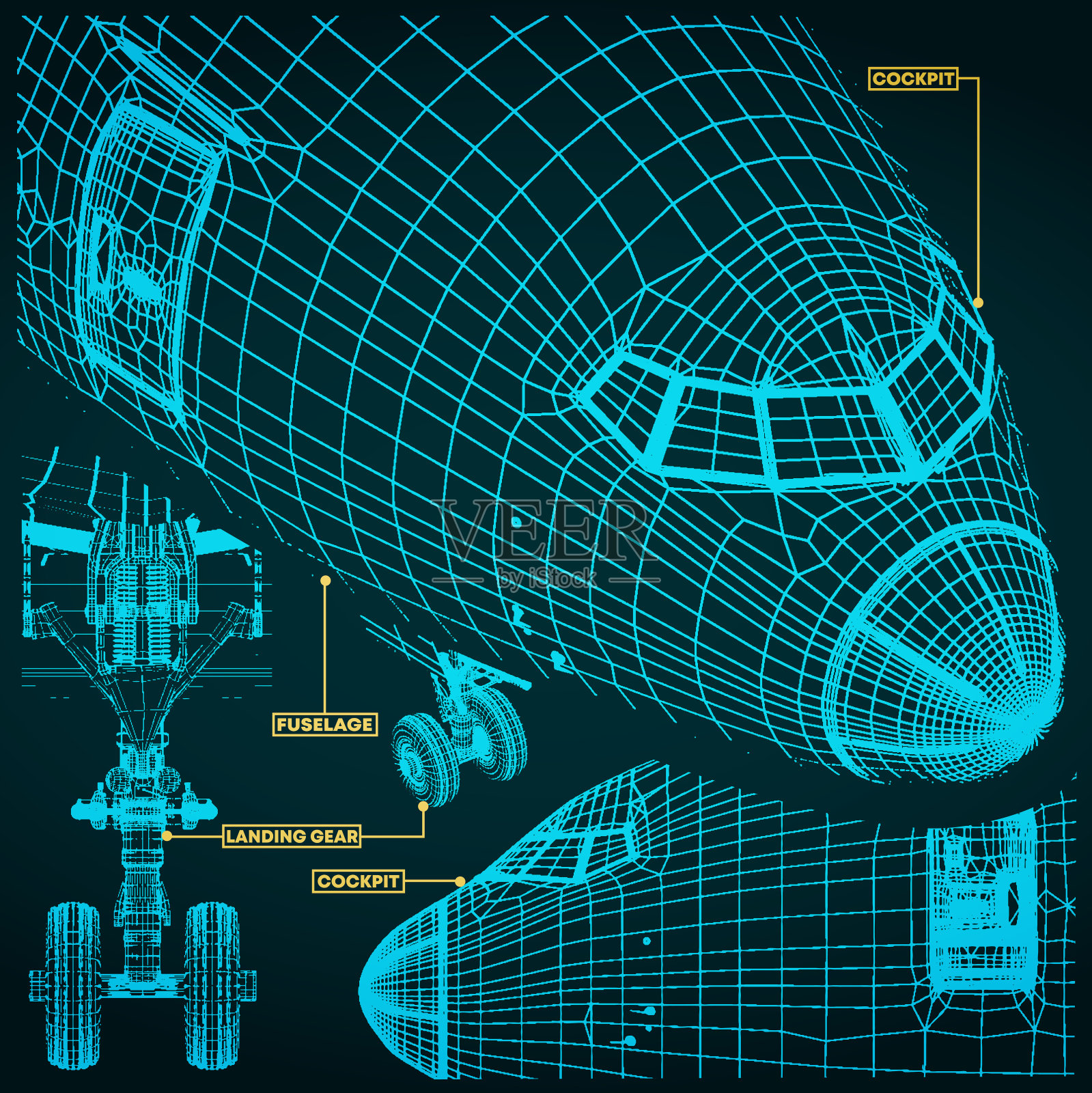 复古风格的民用飞机图纸插画图片素材