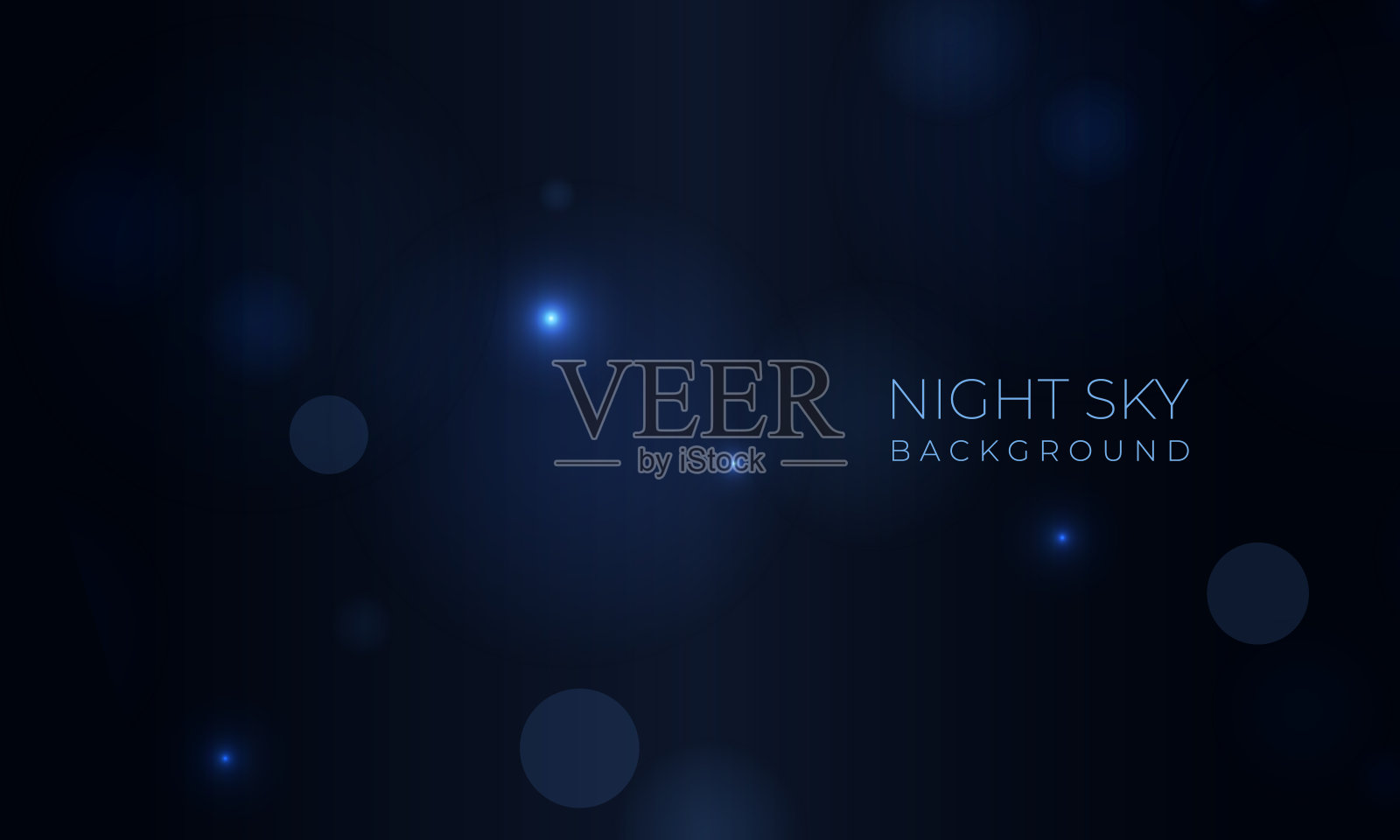 带有散景光效果的蓝色夜空。矢量现实抽象背景与夜晚星空。插画图片素材